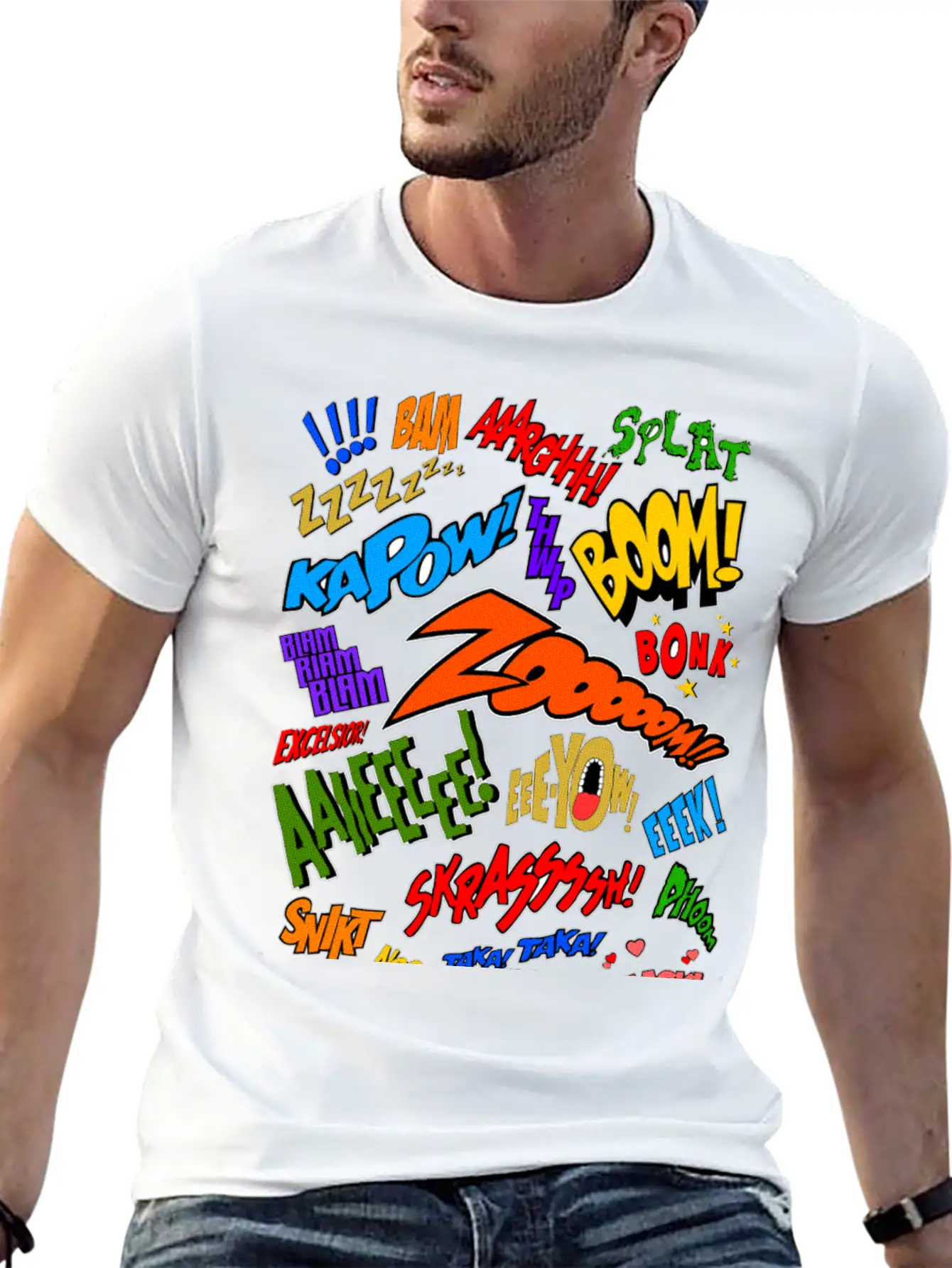 Onomatopoeia Collage Basic Graphic T-Shirt – Daily Comfort In Soft Cotton