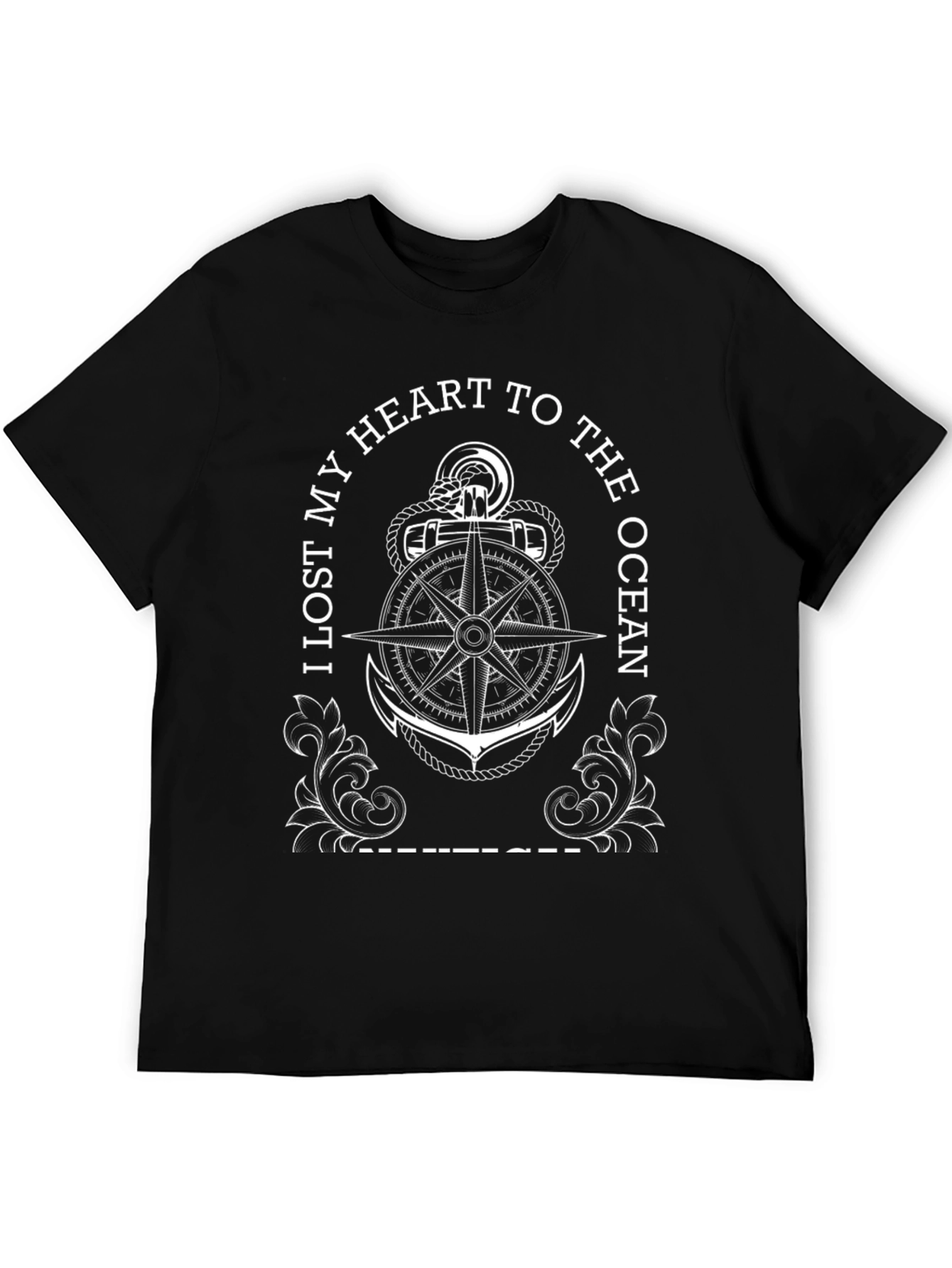 Nautical Heart Ocean Anchor Black T-Shirt