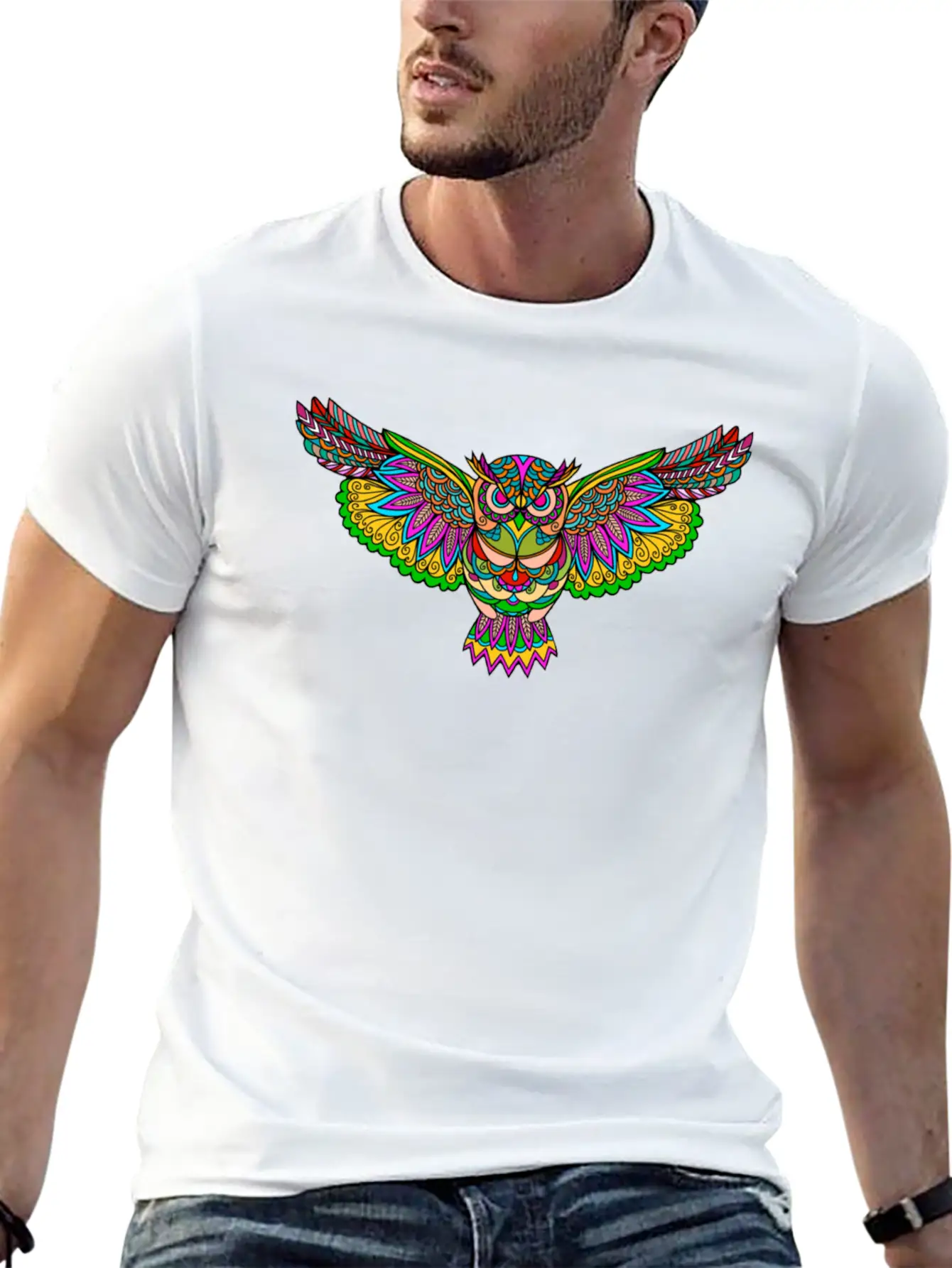 Open Wings Owl Colorful Multicolor Yoga Meditation Unisex Casual T-Shirt – Clean Design For Daily Comfort