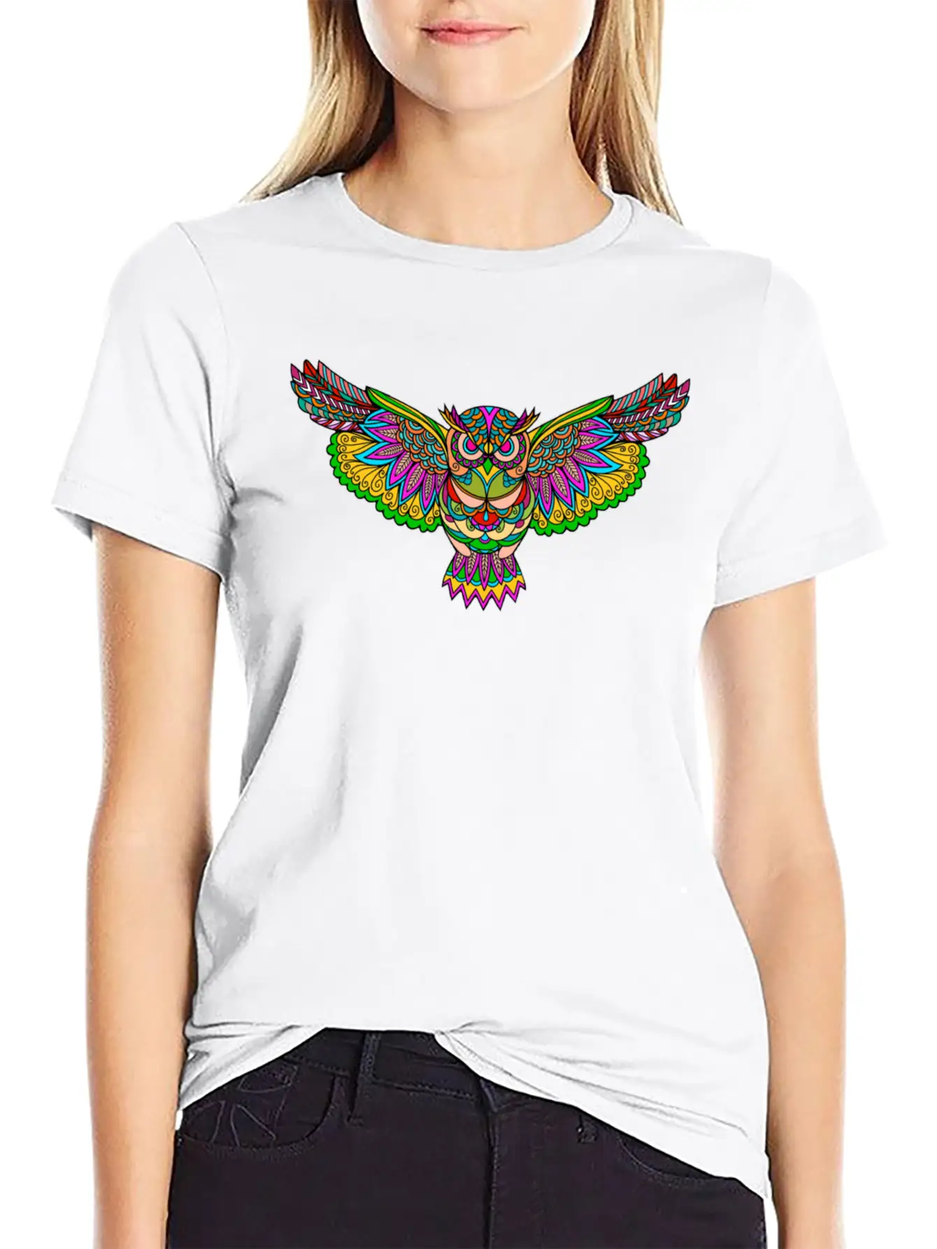 Open Wings Owl Colorful Multicolor Yoga Meditation Unisex Casual T-Shirt – Clean Design For Daily Comfort