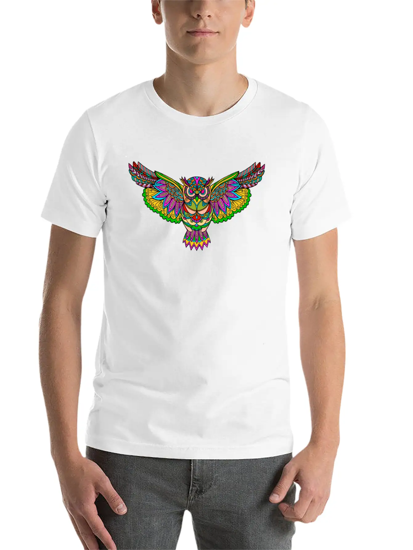 Open Wings Owl Colorful Multicolor Yoga Meditation Unisex Casual T-Shirt – Clean Design For Daily Comfort