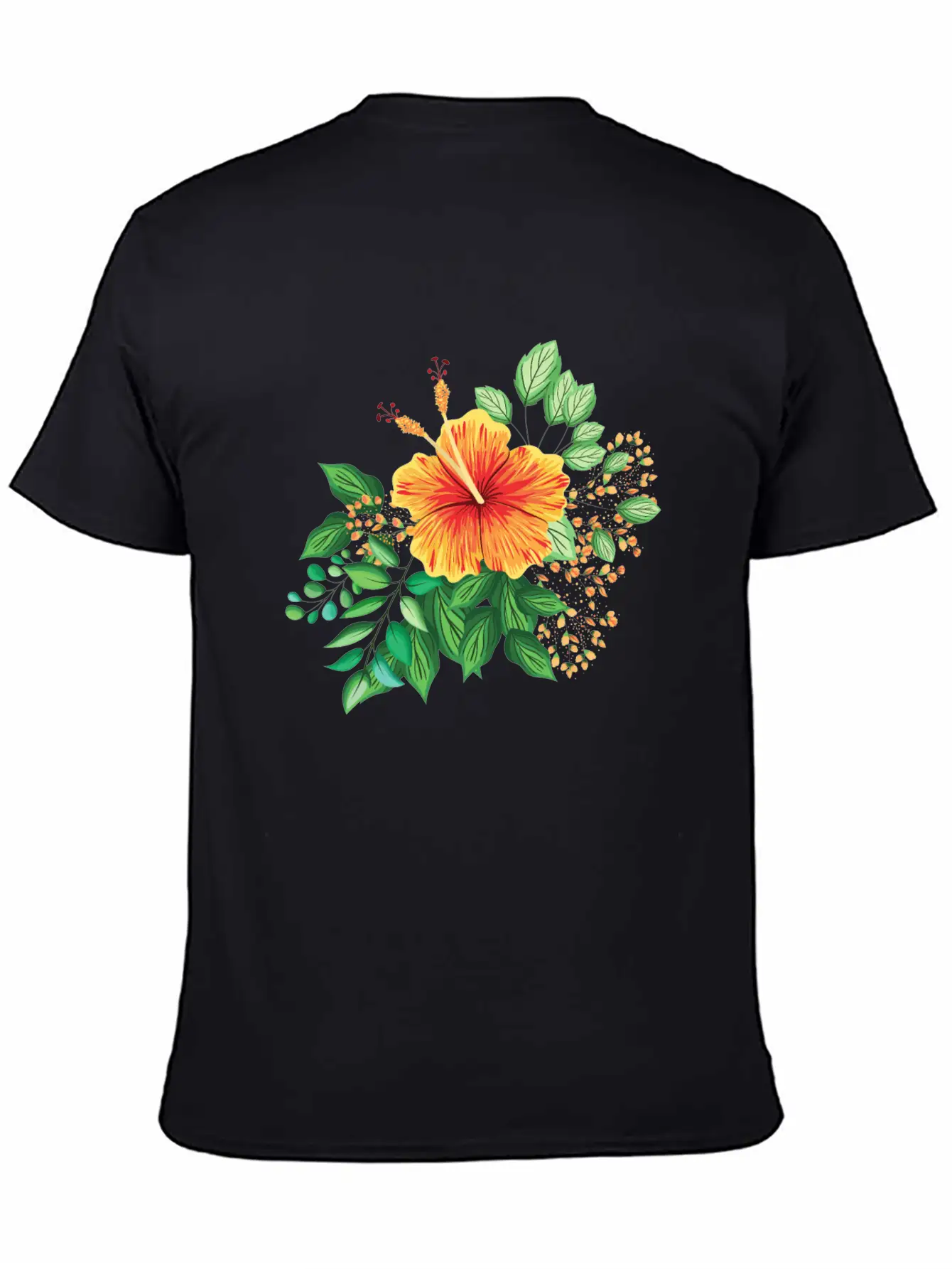 Orange Hibiscus With Leaves And Buds Comfortable Minimalist Graphic Tee – Summer Style Essential