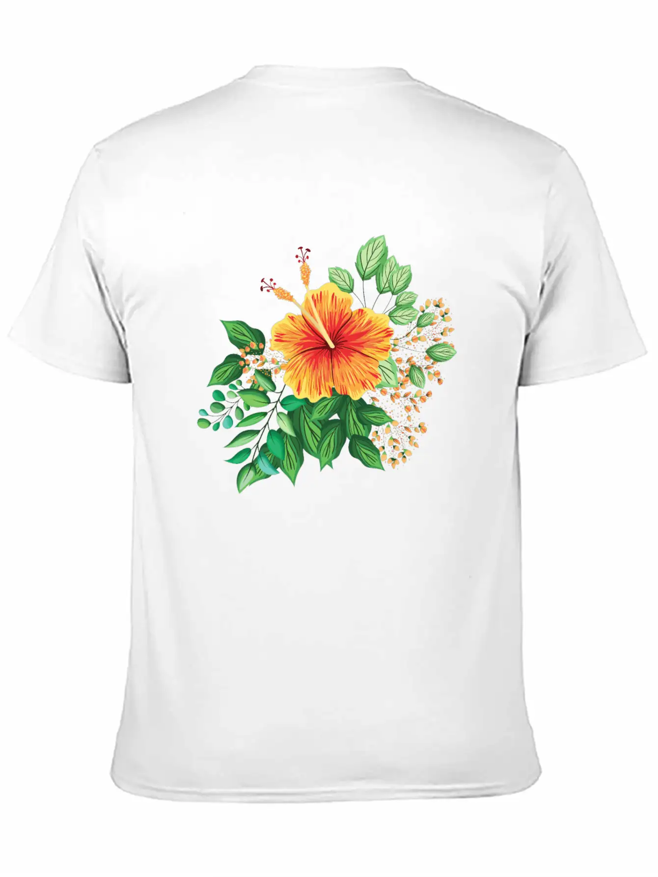Orange Hibiscus With Leaves And Buds Comfortable Minimalist Graphic Tee – Summer Style Essential
