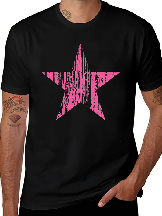 Original Vintage Patriotic Grunge Pink Star Design Unisex Short Sleeve Soft Cotton T-Shirt – Casual Everyday Wear