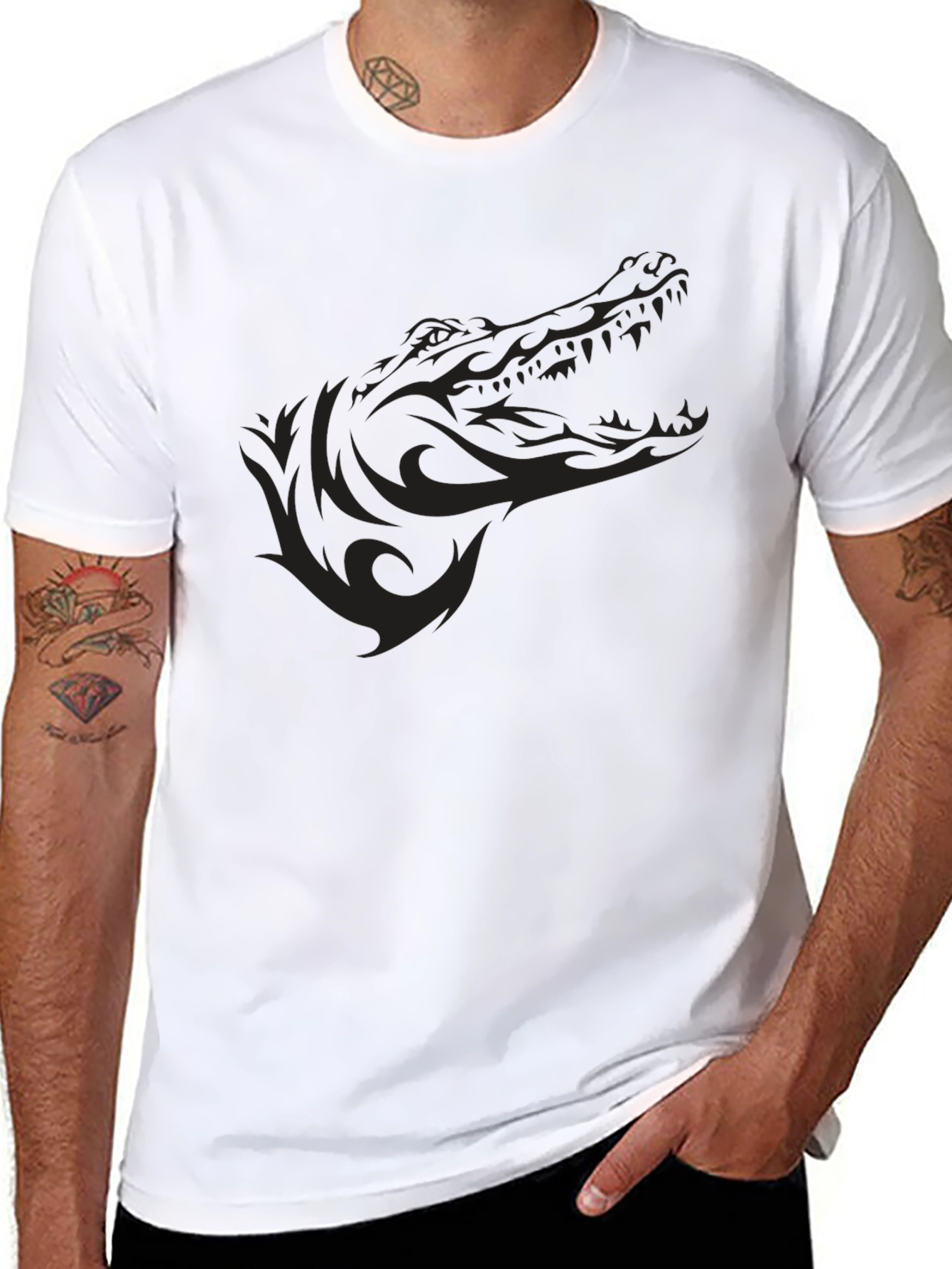 Mens Black Crocodile Graphic Tee - Stylish & Unique!