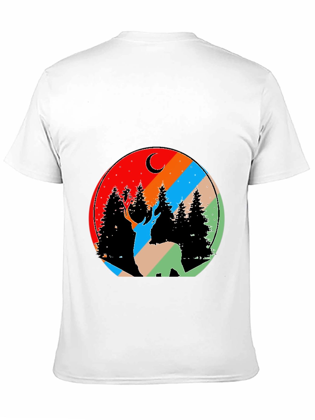 Nature Deer Graphic Tee - Black Cotton Blend T-Shirt