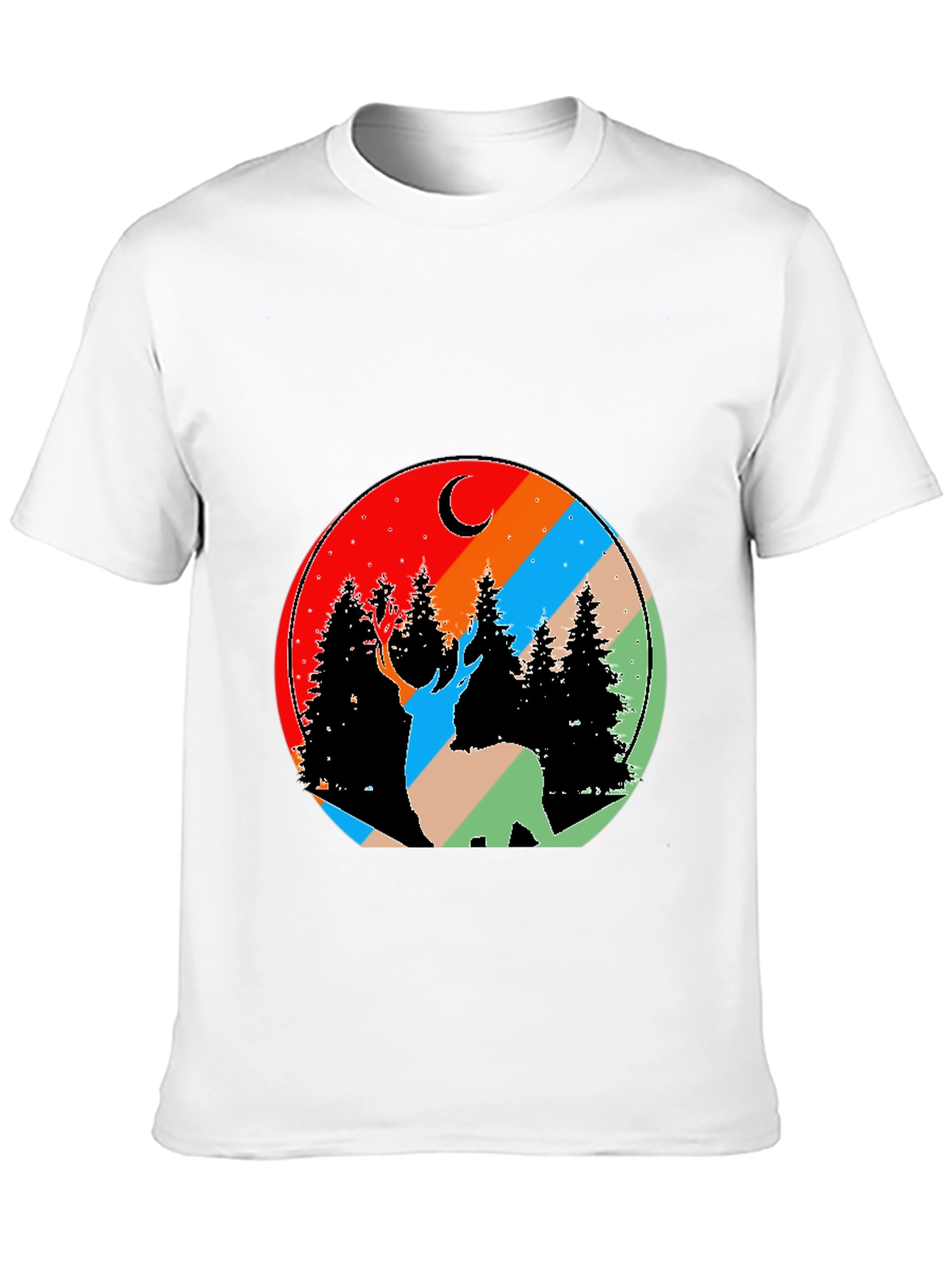 Nature Deer Graphic Tee - Black Cotton Blend T-Shirt