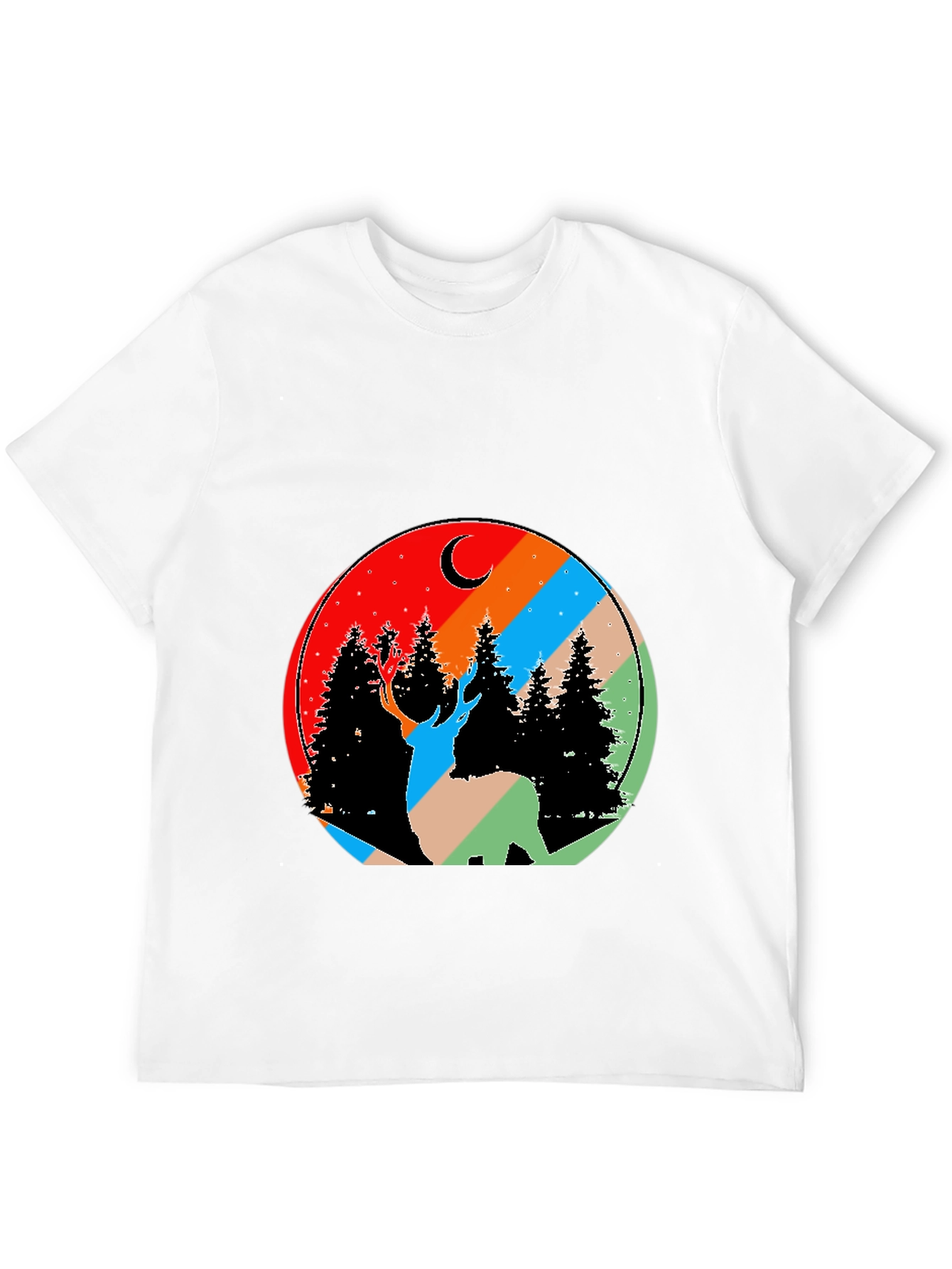 Nature Deer Graphic Tee - Black Cotton Blend T-Shirt