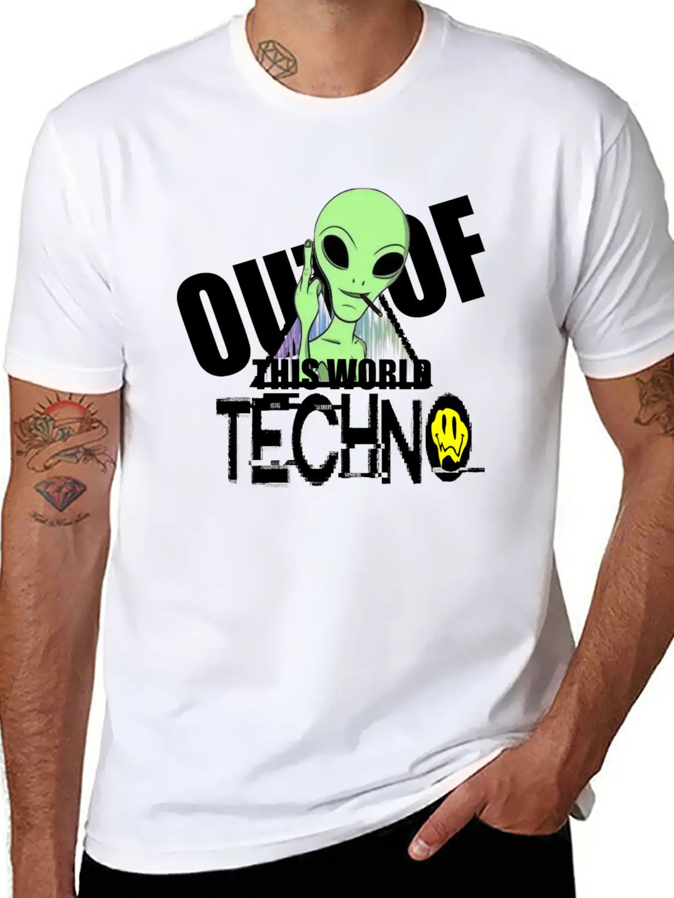 Out Of This World Techno Rave Face Unisex Short Sleeve Soft Cotton T-Shirt – Casual Everyday Wear
