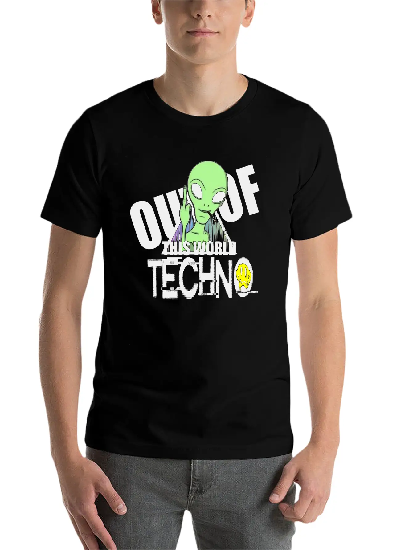 Out Of This World Techno Rave Face Unisex Short Sleeve Soft Cotton T-Shirt – Casual Everyday Wear