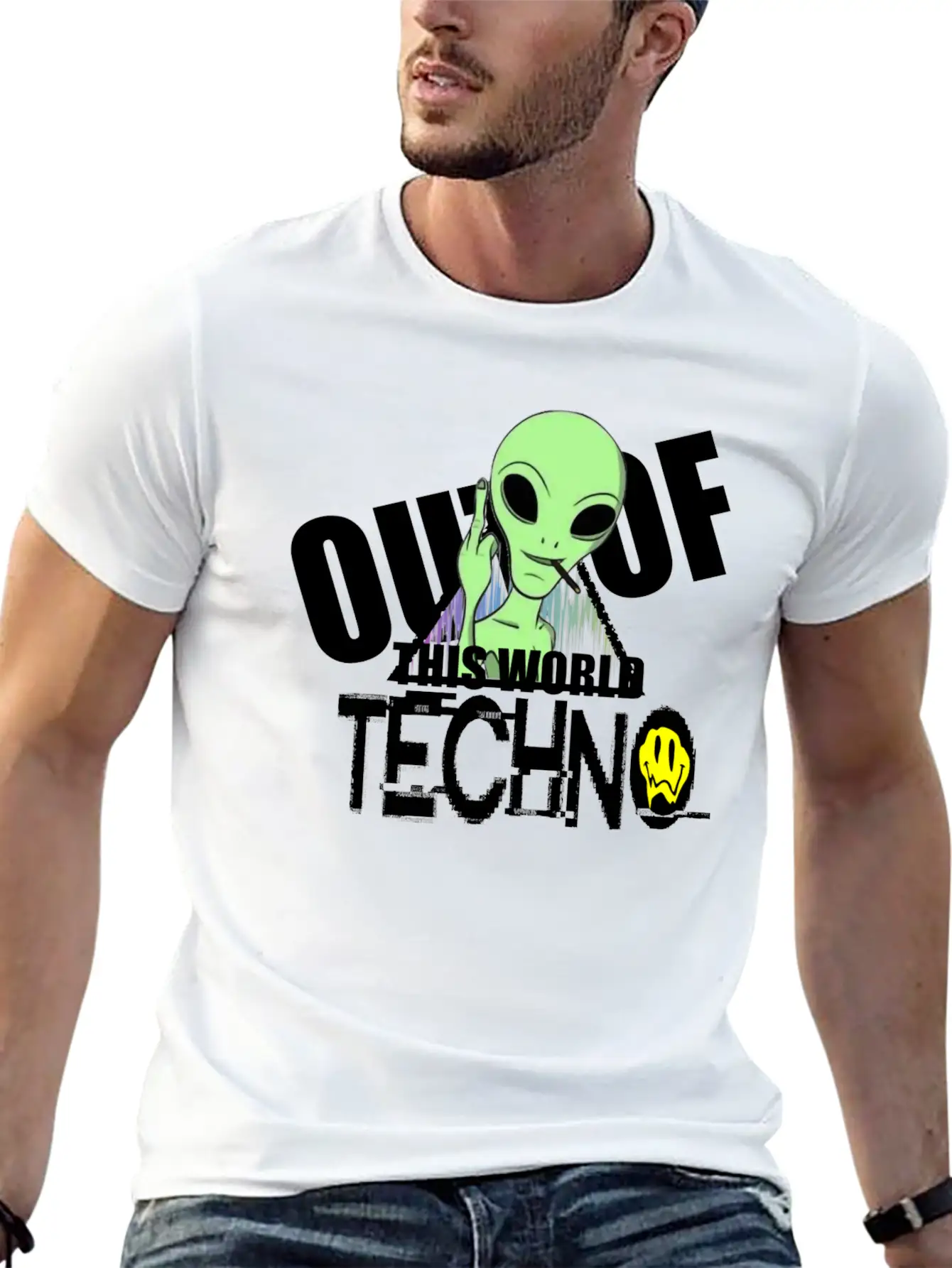 Out Of This World Techno Rave Face Unisex Short Sleeve Soft Cotton T-Shirt – Casual Everyday Wear