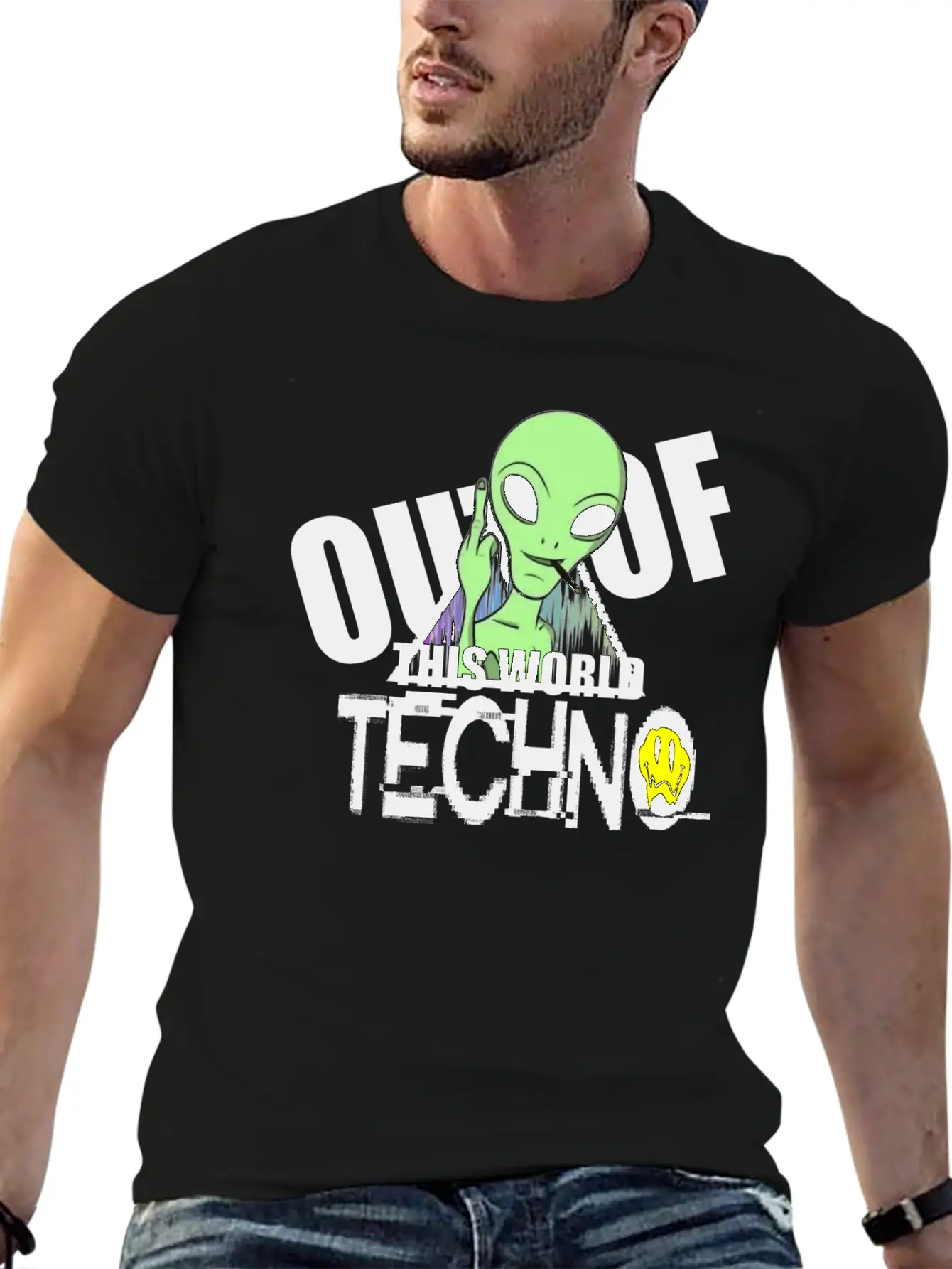 Out Of This World Techno Rave Face Unisex Short Sleeve Soft Cotton T-Shirt – Casual Everyday Wear