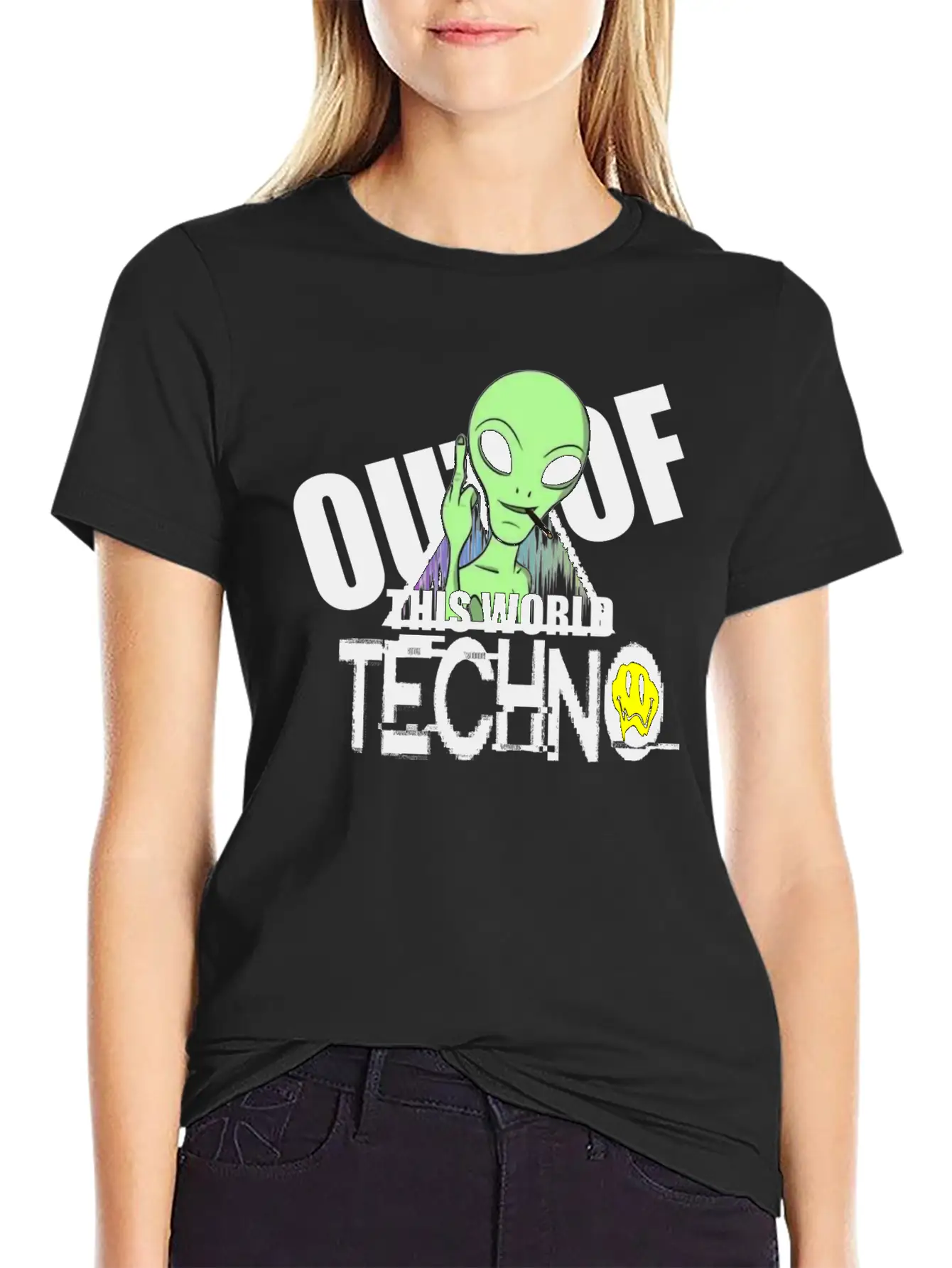 Out Of This World Techno Rave Face Unisex Short Sleeve Soft Cotton T-Shirt – Casual Everyday Wear