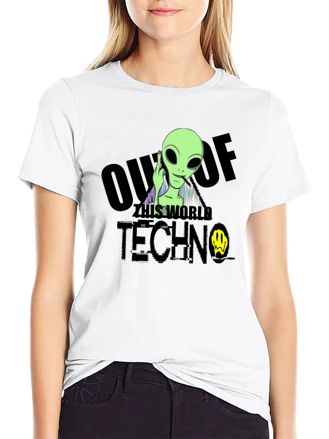 Out Of This World Techno Rave Face Unisex Short Sleeve Soft Cotton T-Shirt – Casual Everyday Wear