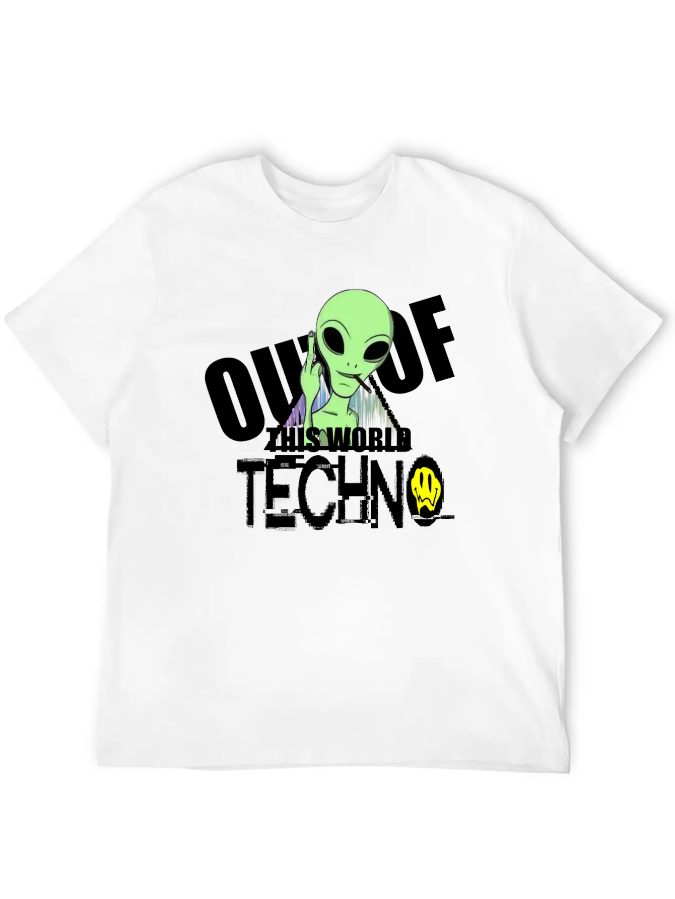 Out Of This World Techno Rave Face Unisex Short Sleeve Soft Cotton T-Shirt – Casual Everyday Wear