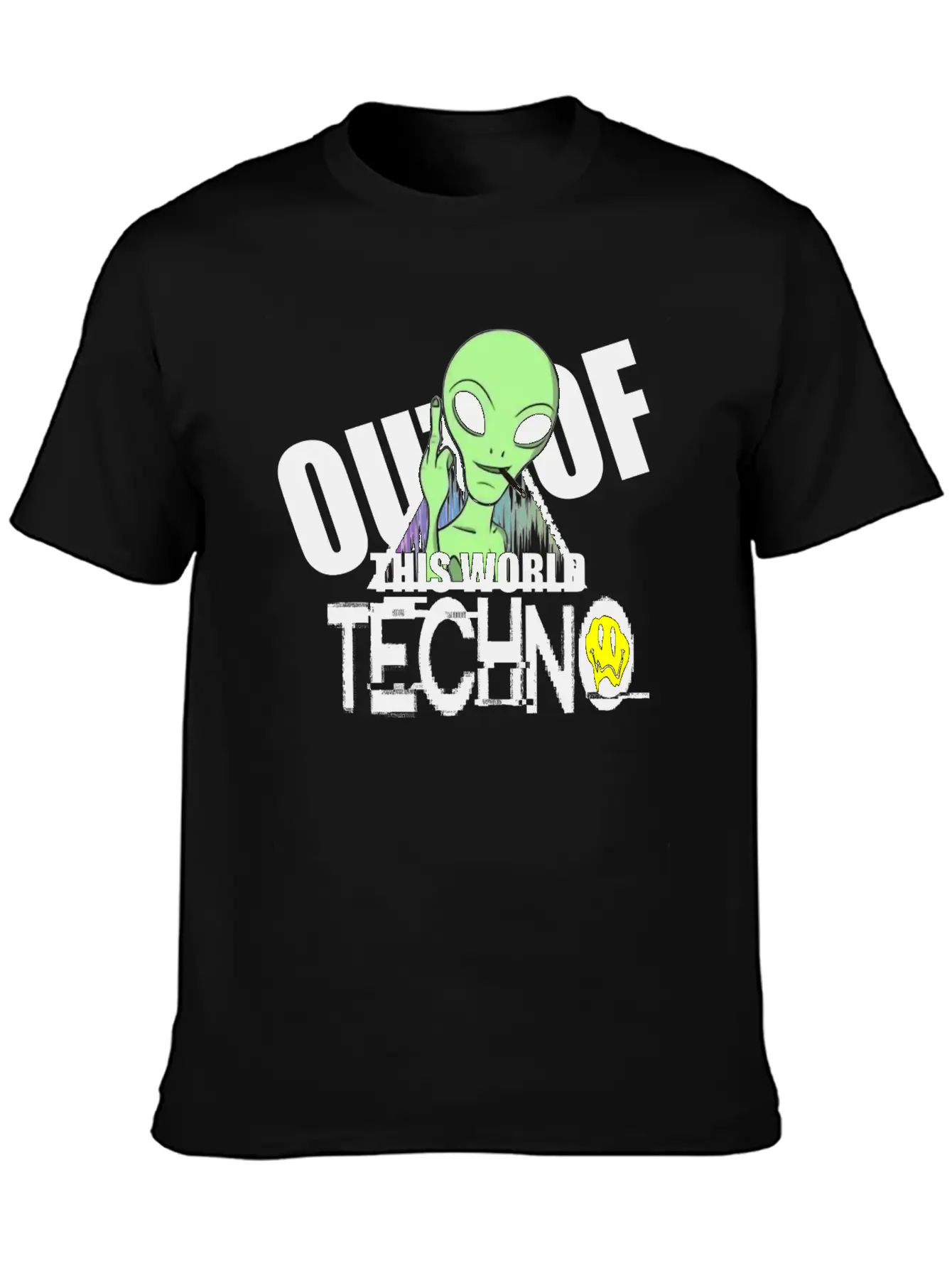 Out Of This World Techno Rave Face Unisex Short Sleeve Soft Cotton T-Shirt – Casual Everyday Wear