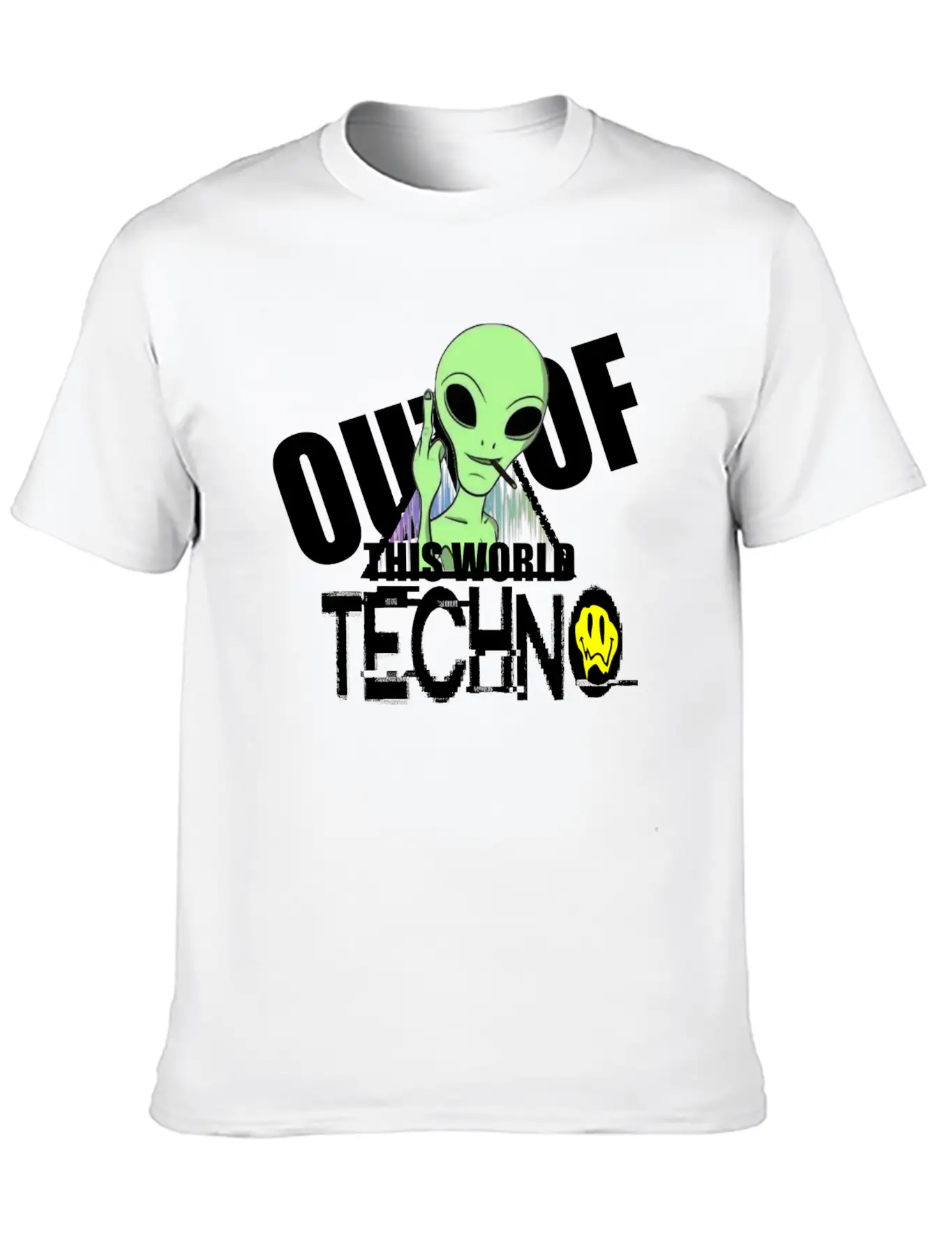 Out Of This World Techno Rave Face Unisex Short Sleeve Soft Cotton T-Shirt – Casual Everyday Wear