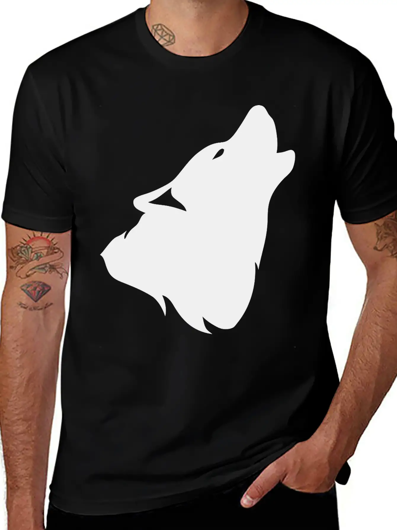 Outline Howling Wolf Shadow 0 Comfortable Minimalist Graphic Tee – Summer Style Essential