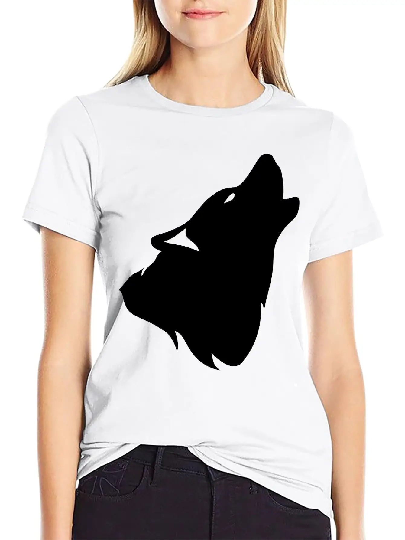 Outline Howling Wolf Shadow 0 Comfortable Minimalist Graphic Tee – Summer Style Essential