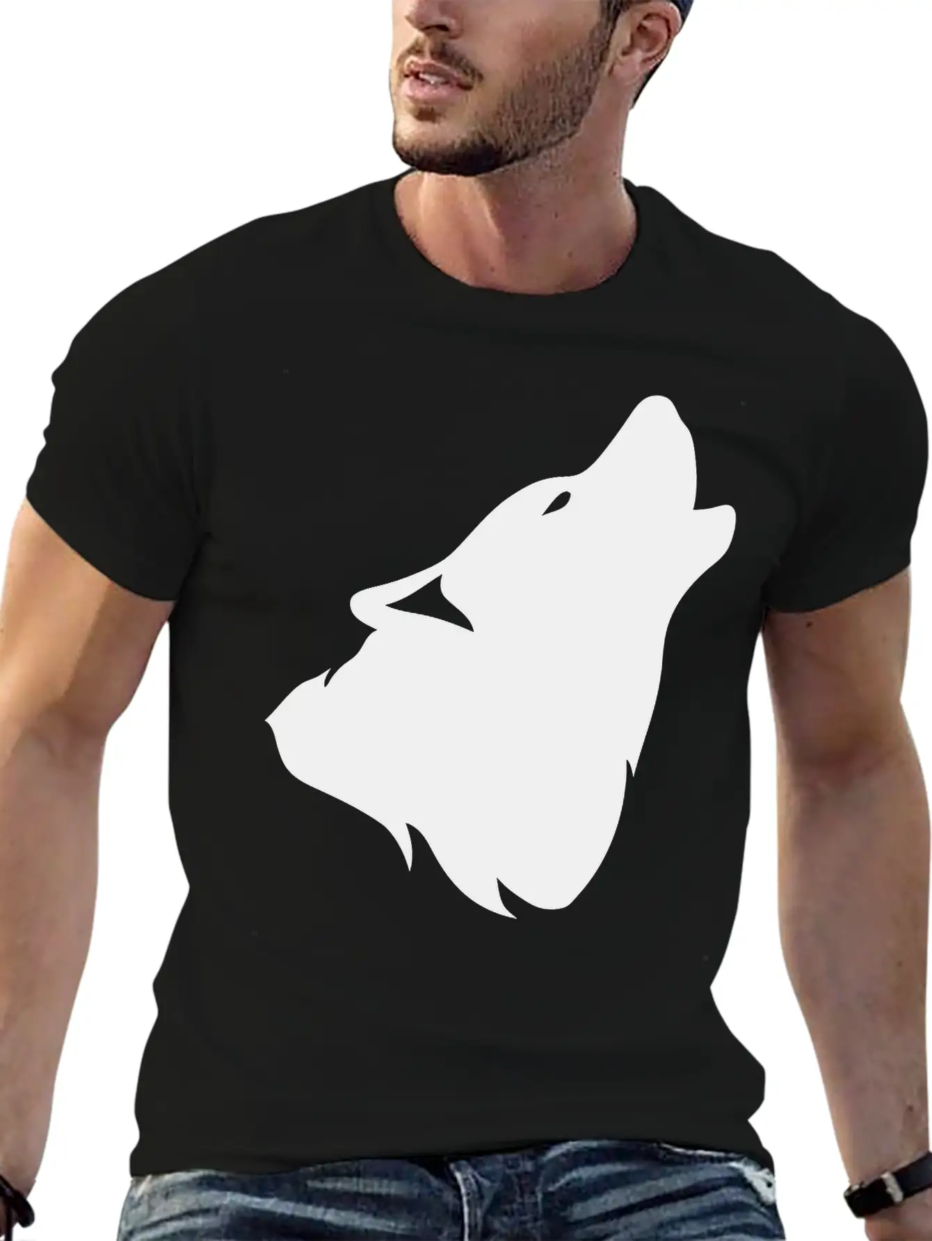 Outline Howling Wolf Shadow 0 Comfortable Minimalist Graphic Tee – Summer Style Essential