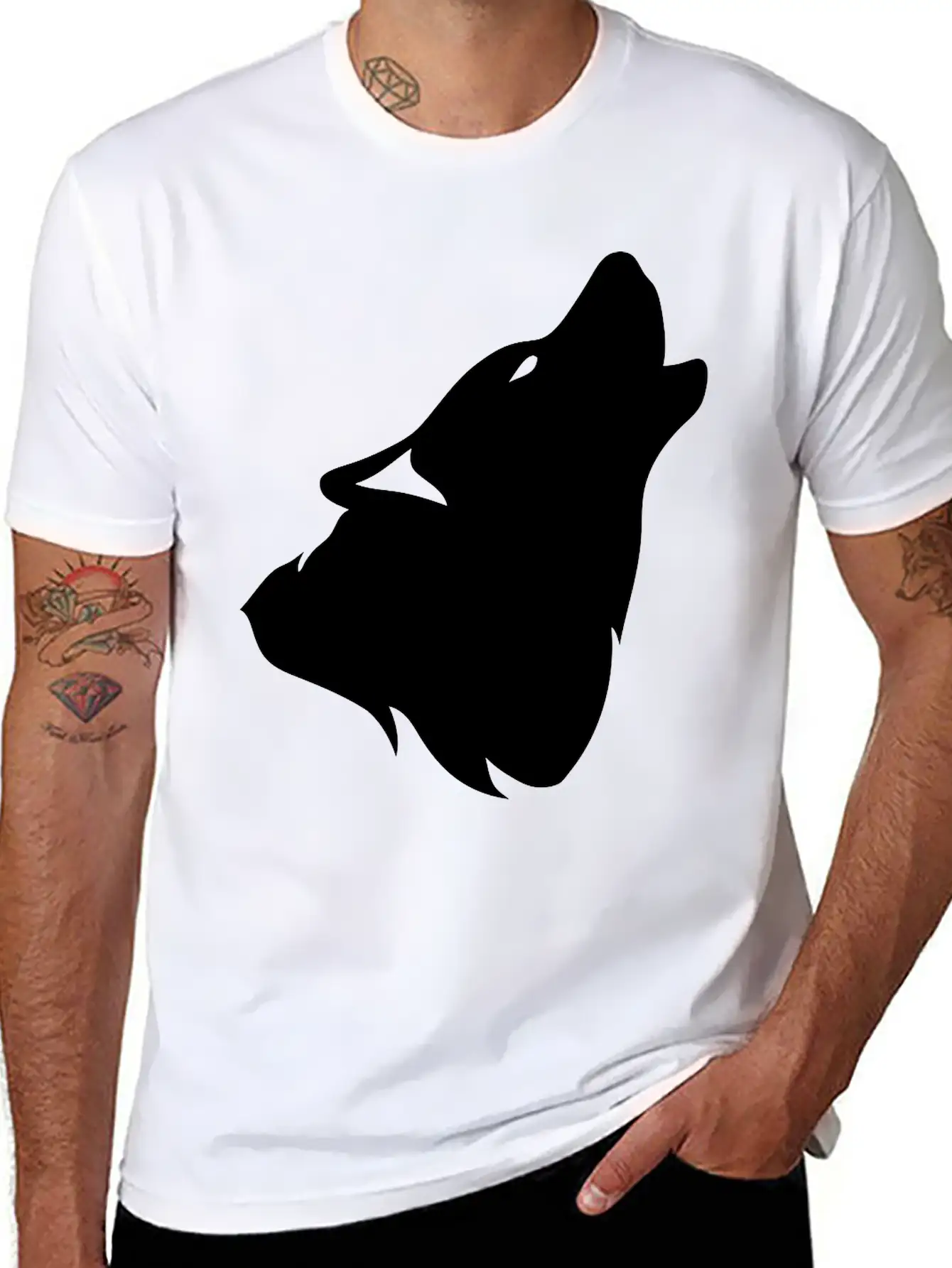 Outline Howling Wolf Shadow 0 Comfortable Minimalist Graphic Tee – Summer Style Essential