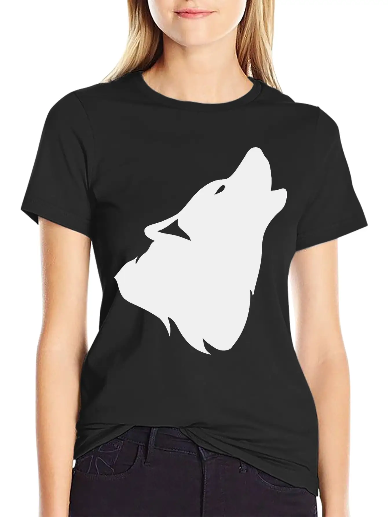 Outline Howling Wolf Shadow 0 Comfortable Minimalist Graphic Tee – Summer Style Essential