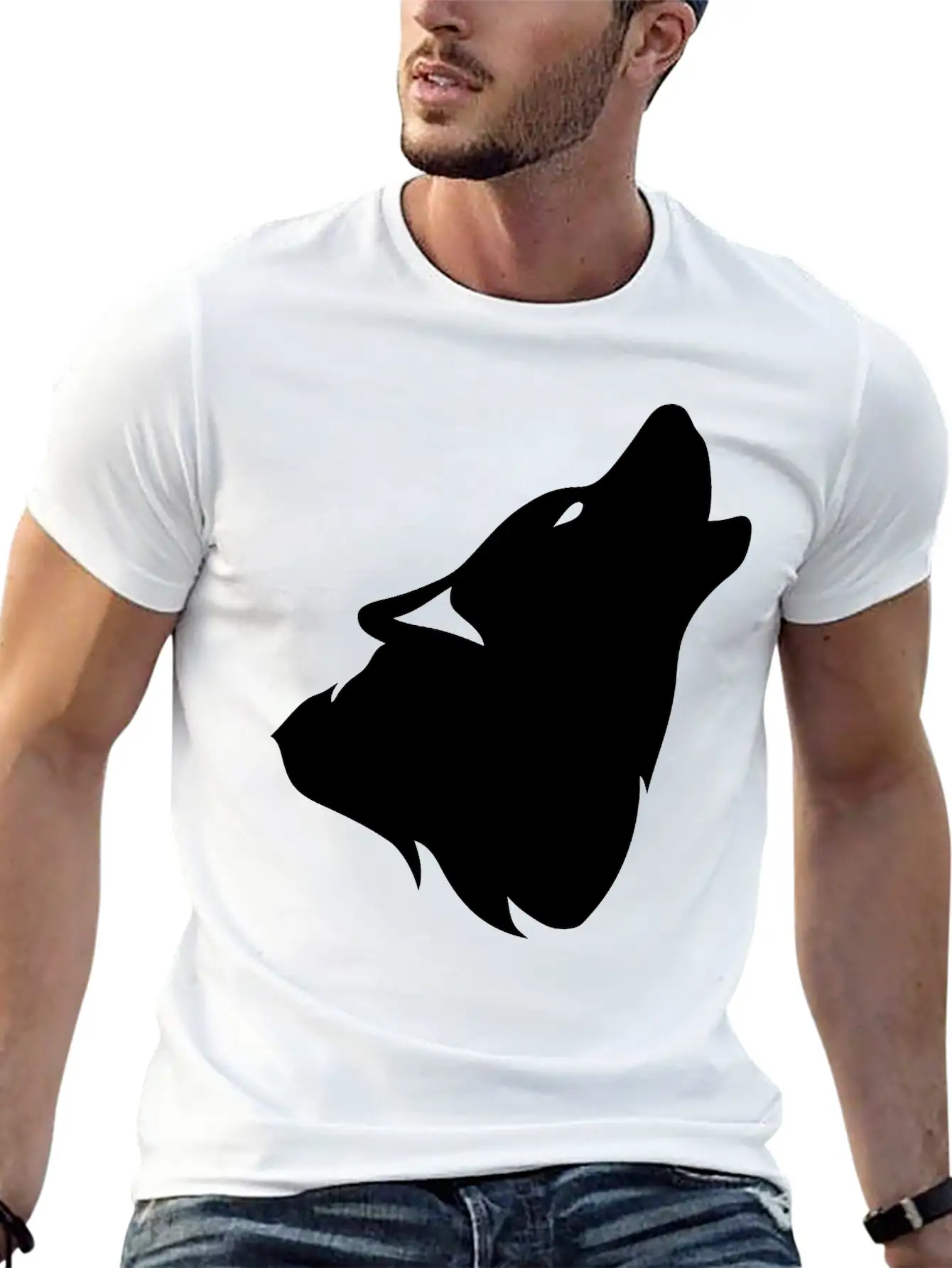 Outline Howling Wolf Shadow 0 Comfortable Minimalist Graphic Tee – Summer Style Essential