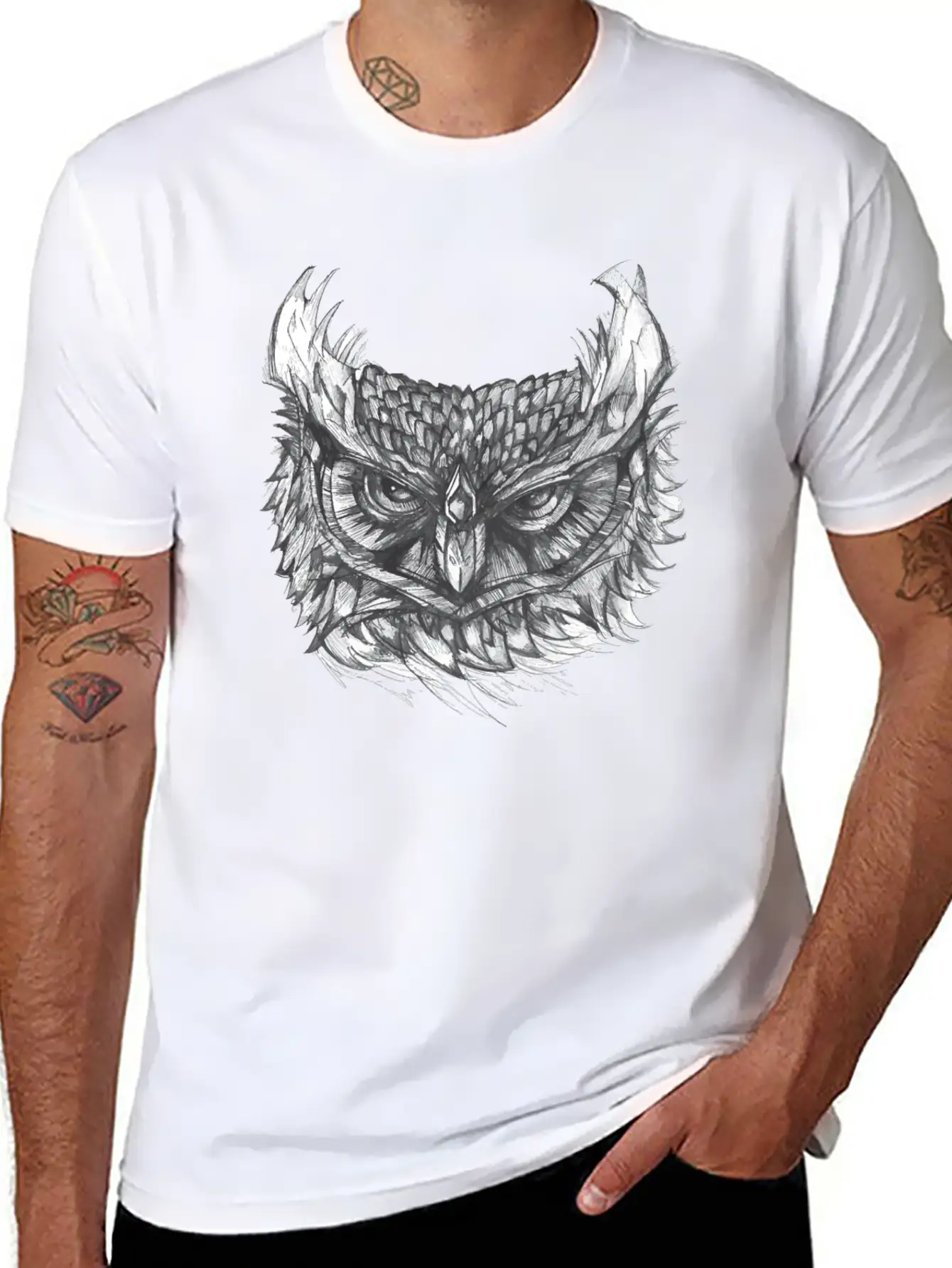 Owl Drawing Stylish Everyday T-Shirt – Unisex Basic Cotton Tee