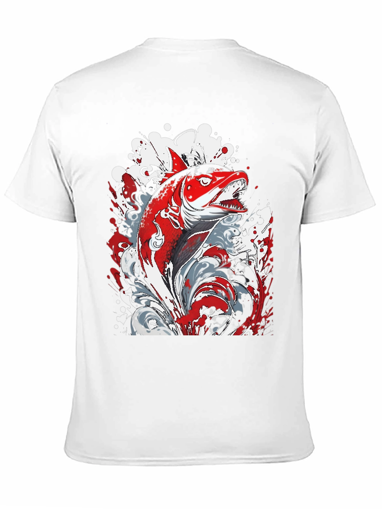 Red Fish Graphic Print Black T-Shirt