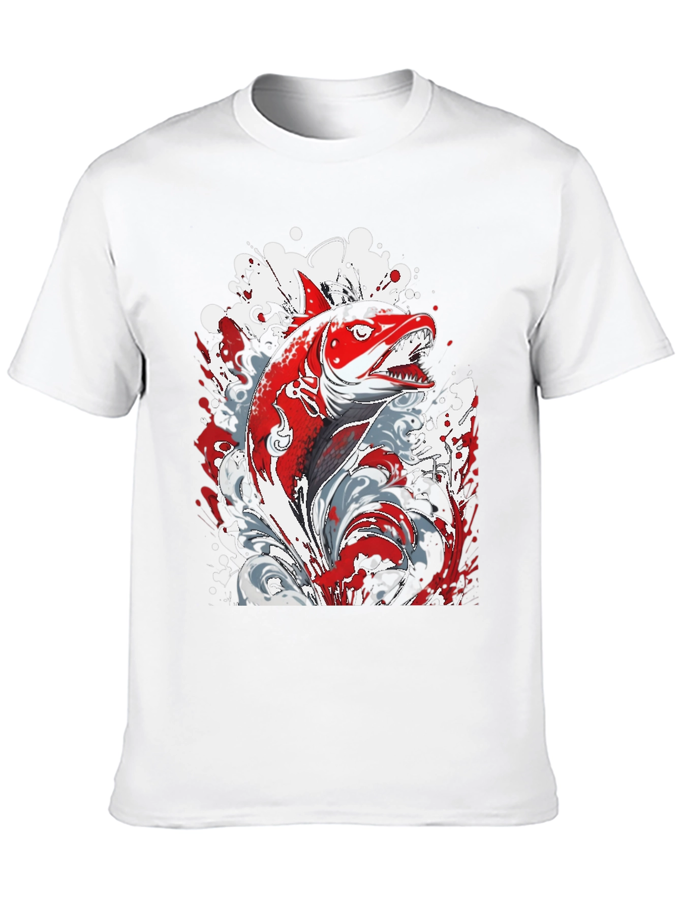 Red Fish Graphic Print Black T-Shirt