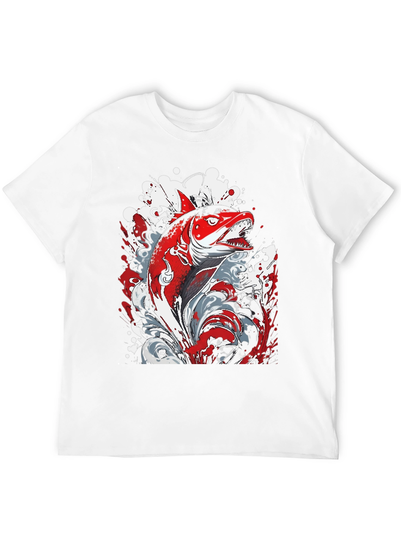 Red Fish Graphic Print Black T-Shirt