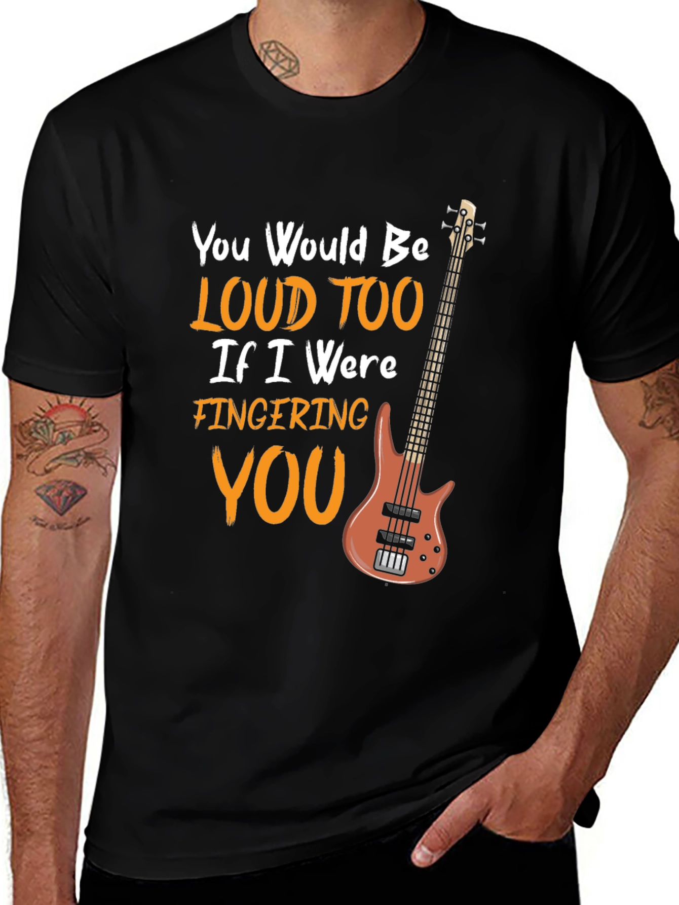 Loud Too Funny Bass Guitar Musician Black T-Shirt