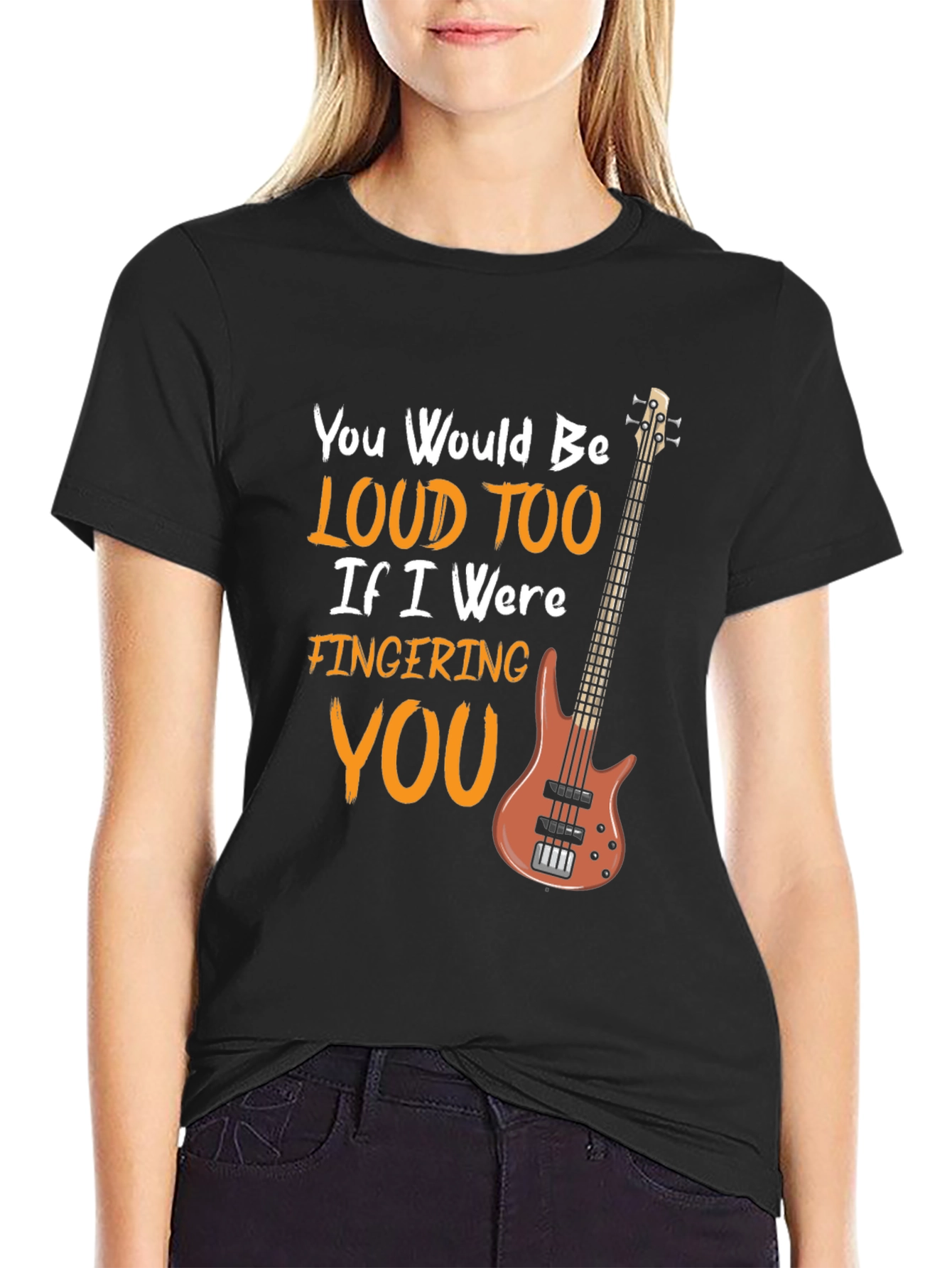 Loud Too Funny Bass Guitar Musician Black T-Shirt