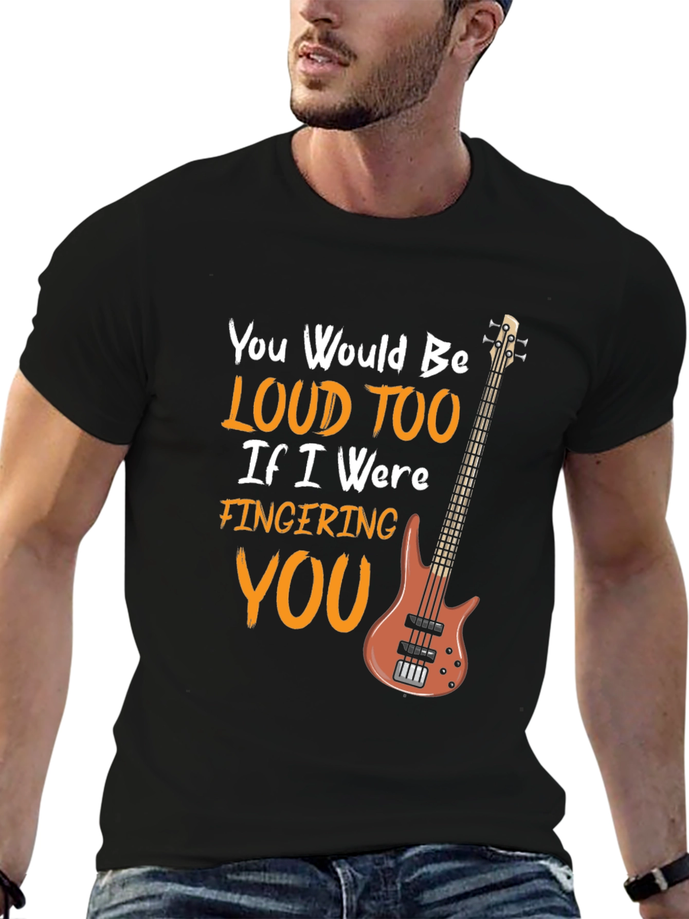 Loud Too Funny Bass Guitar Musician Black T-Shirt