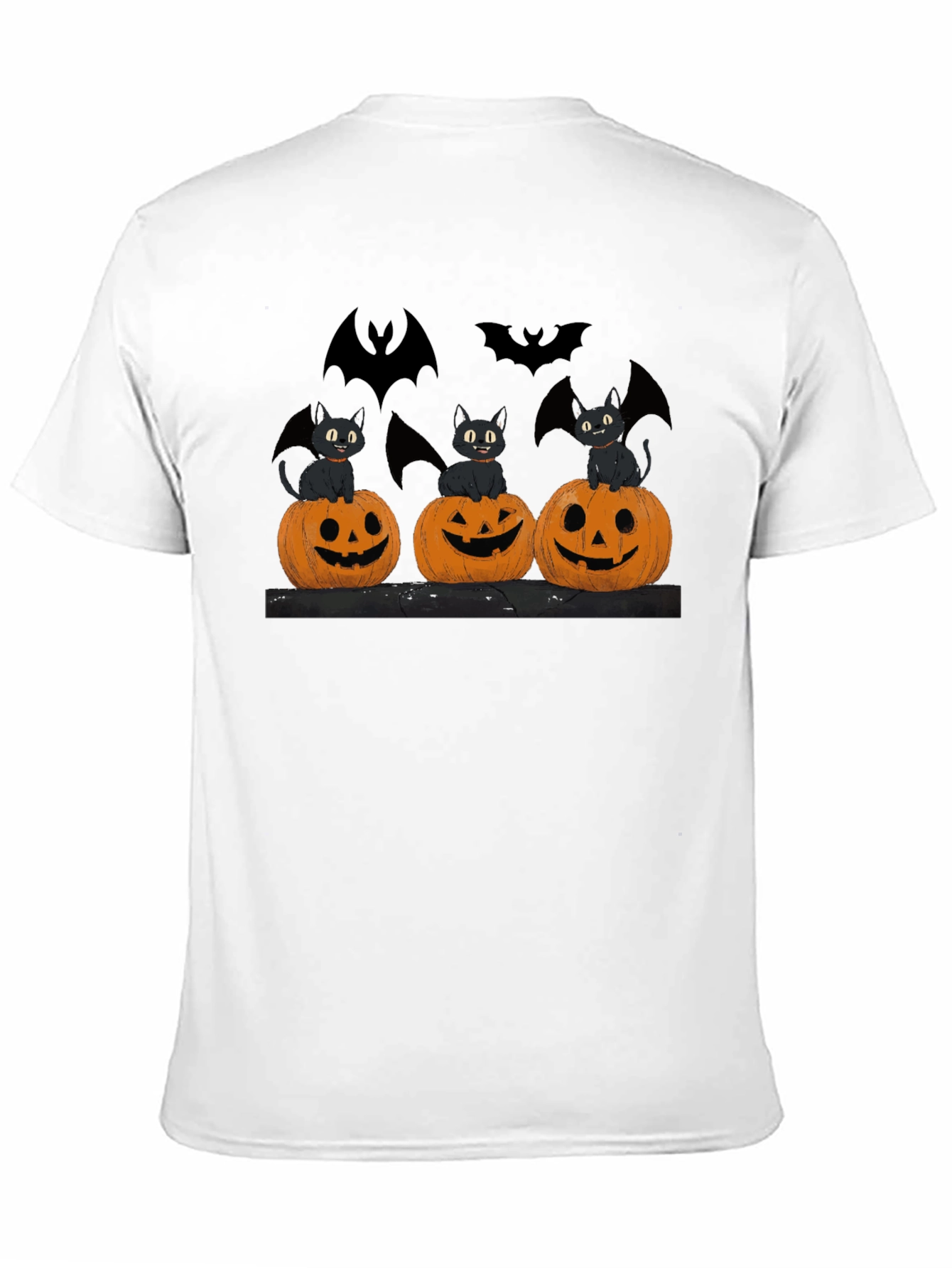 Halloween Cats Pumpkins Bats Black T-Shirt