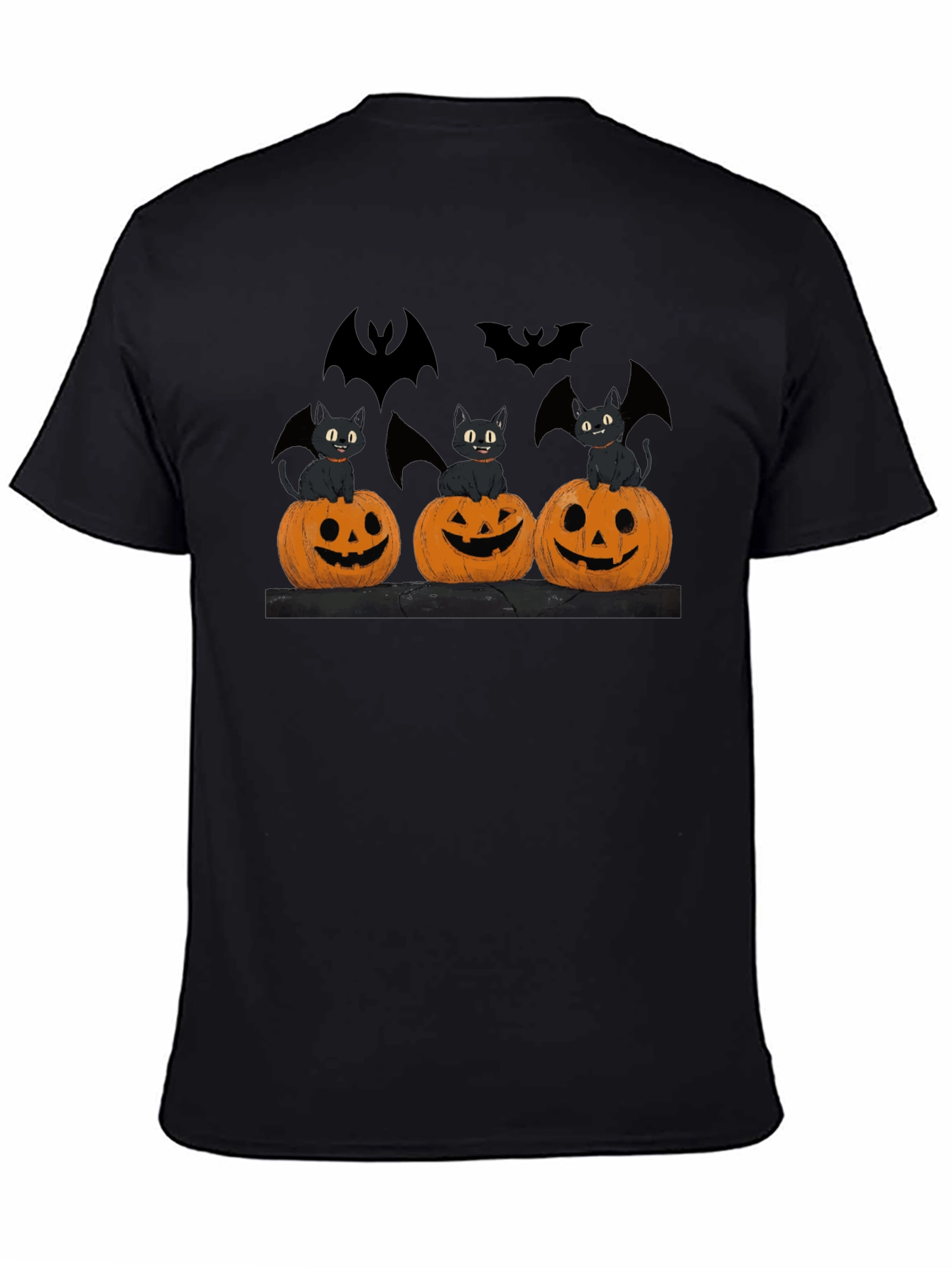 Halloween Cats Pumpkins Bats Black T-Shirt