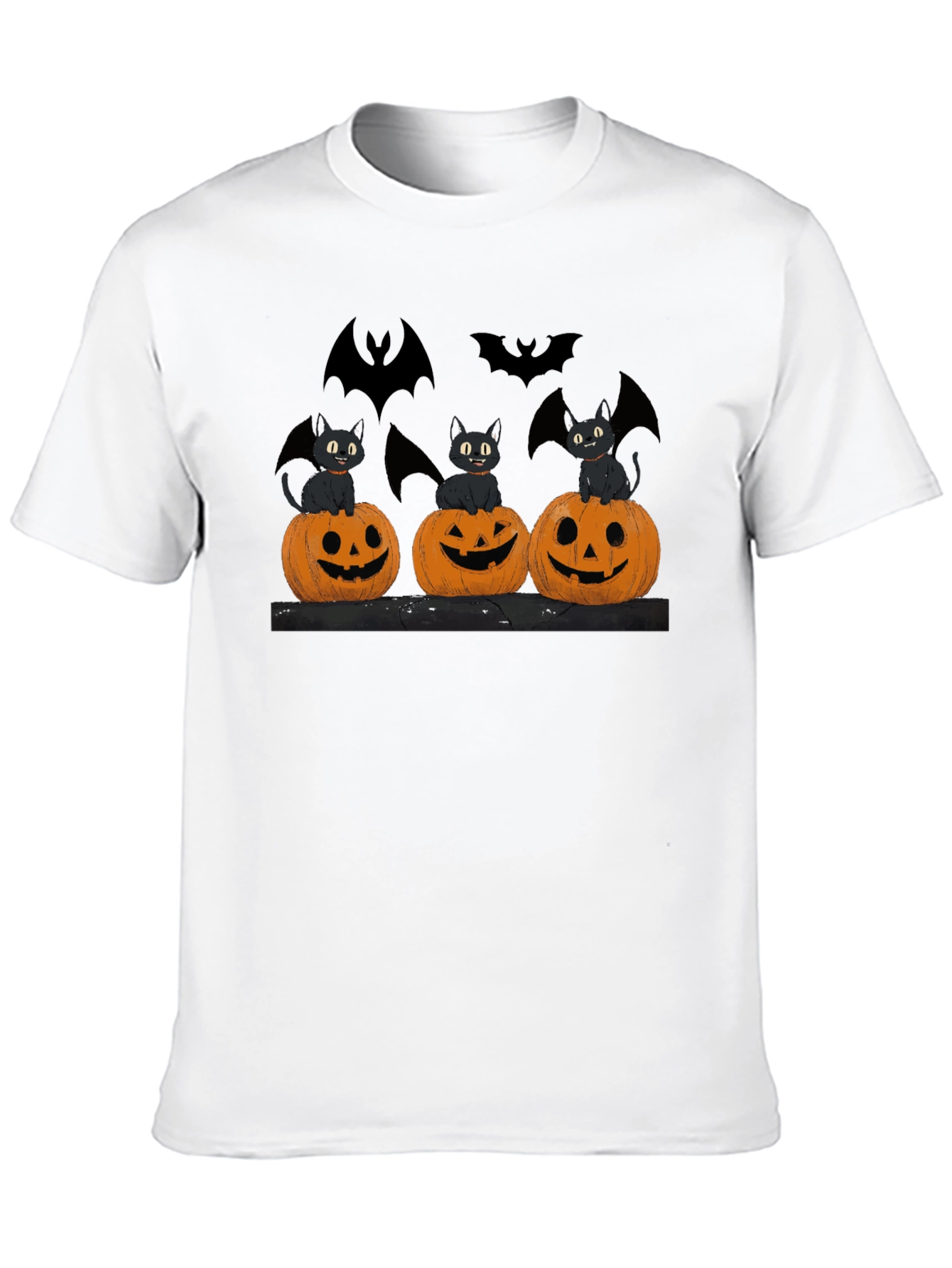 Halloween Cats Pumpkins Bats Black T-Shirt