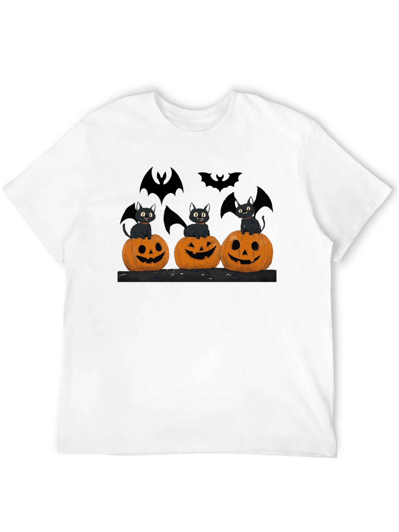 Halloween Cats Pumpkins Bats Black T-Shirt