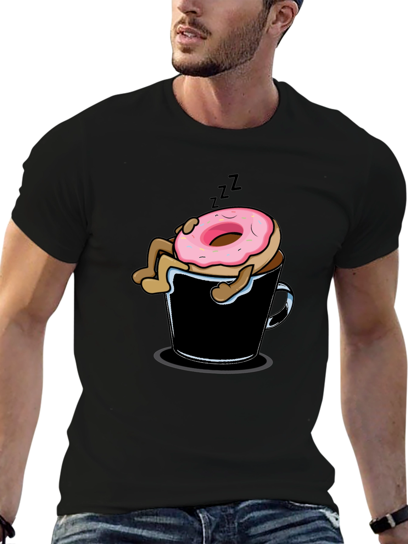 Donut Sleeping in Coffee Mug Graphic T-Shirt