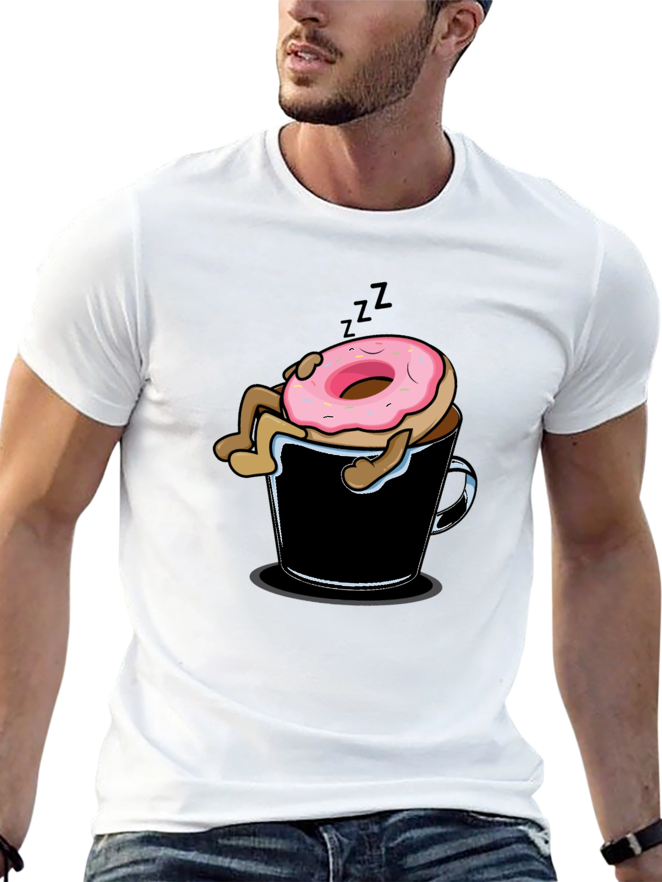 Donut Sleeping in Coffee Mug Graphic T-Shirt