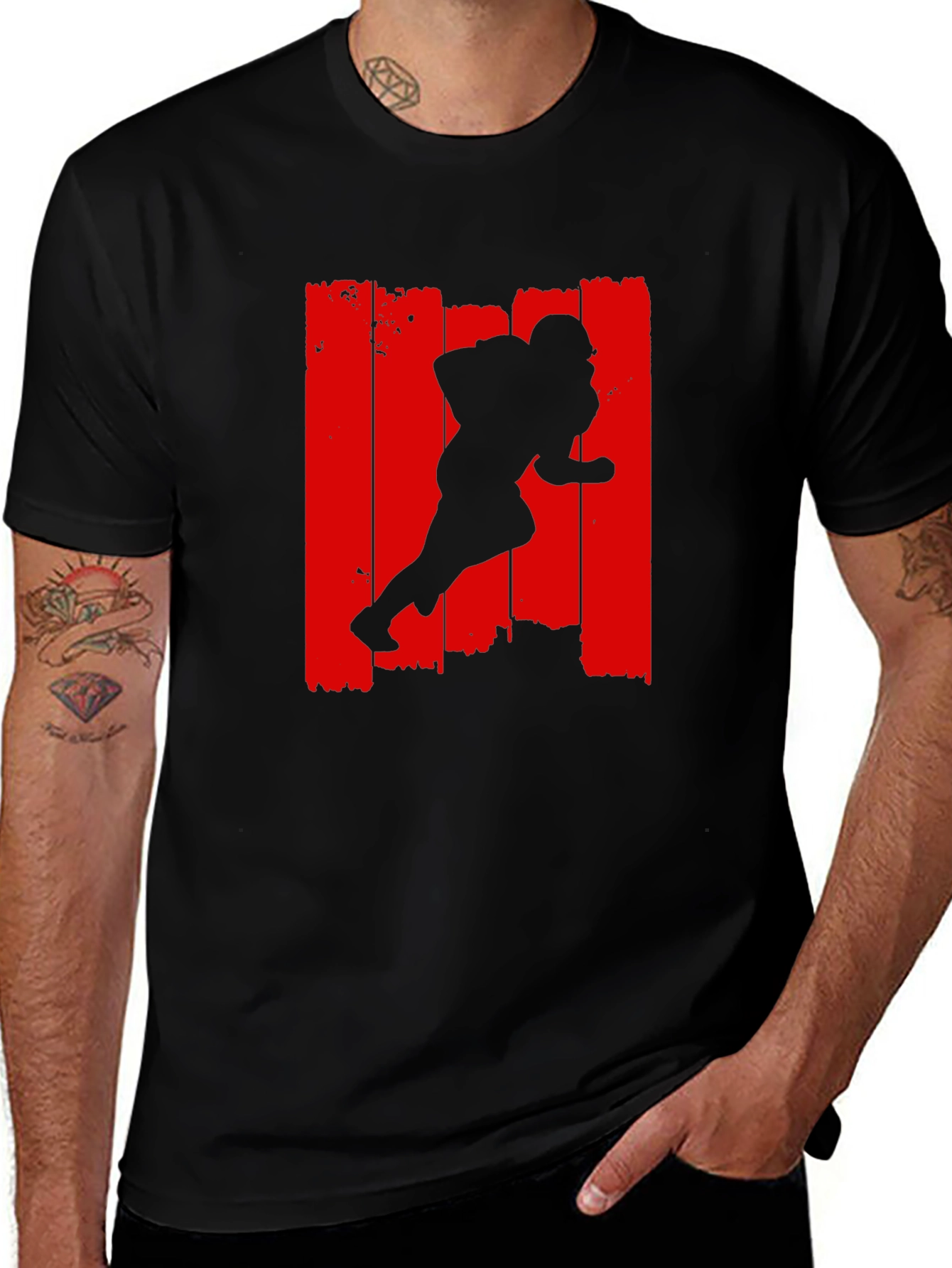 Football Player Graphic Tee - Black