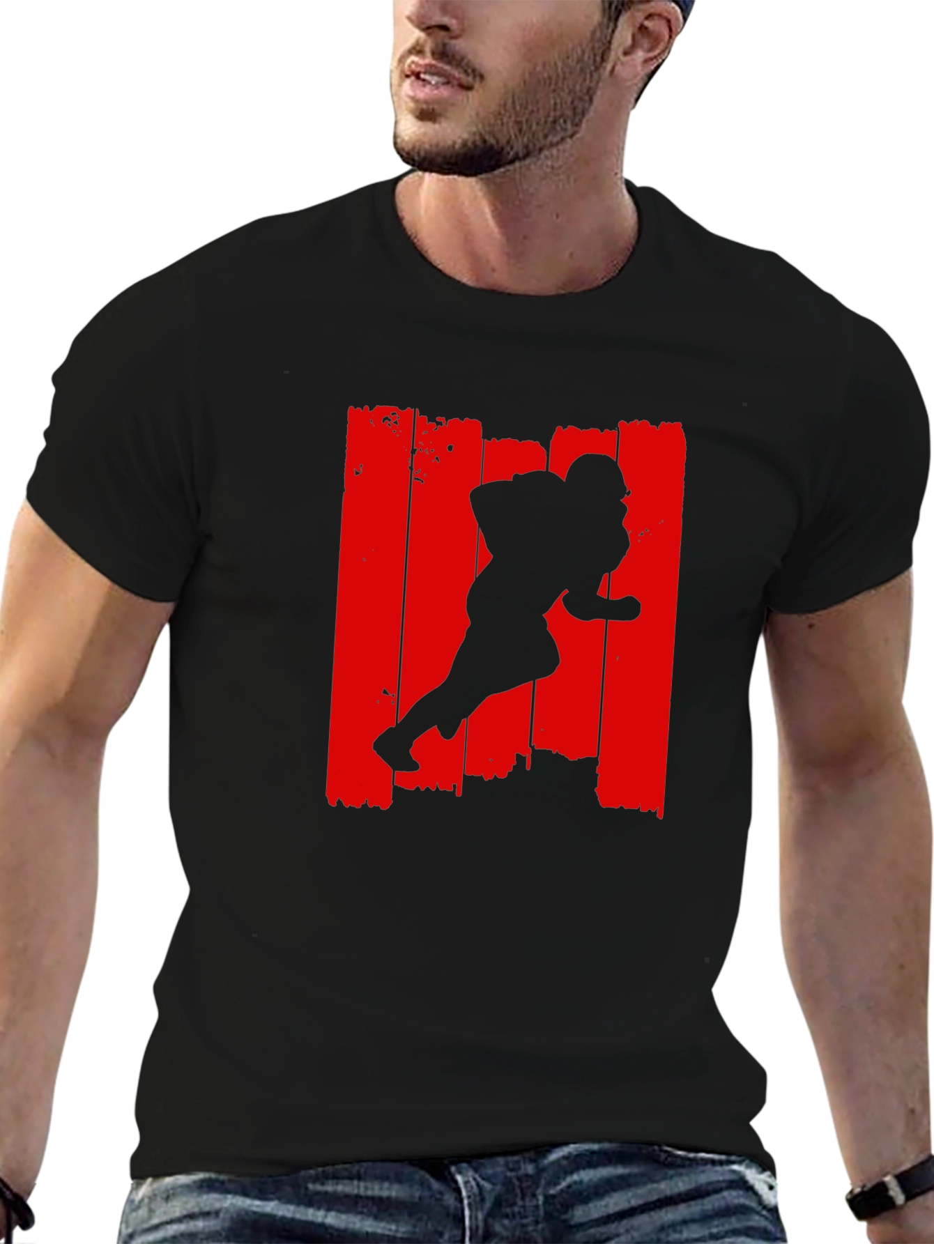 Football Player Graphic Tee - Black
