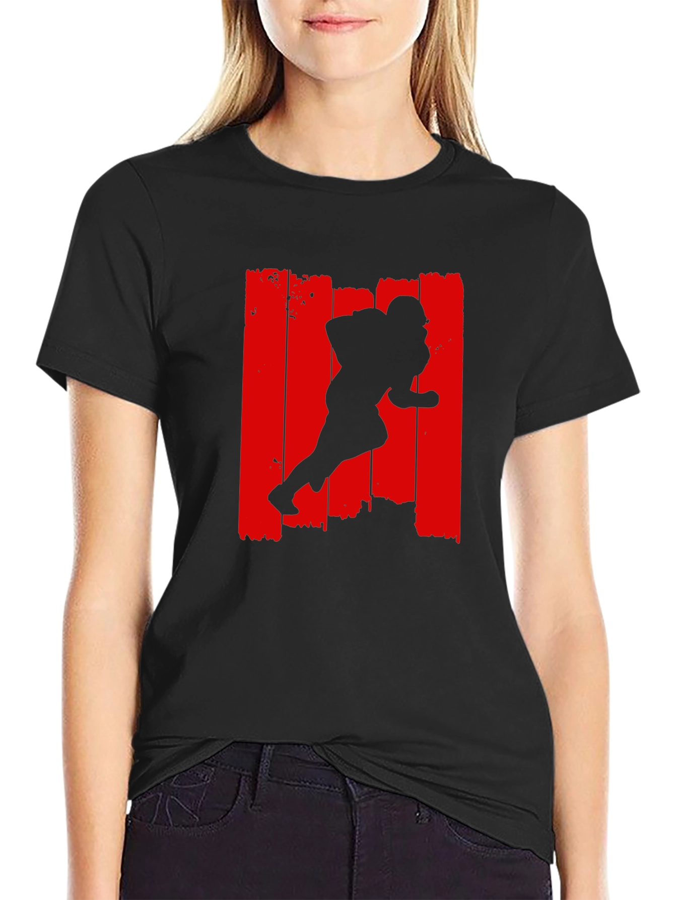 Football Player Graphic Tee - Black