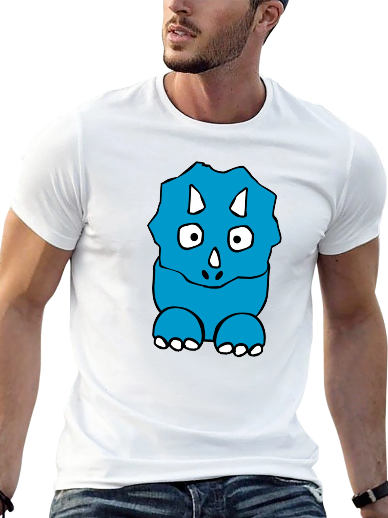 Black Tee with Blue Dinosaur Graphic
