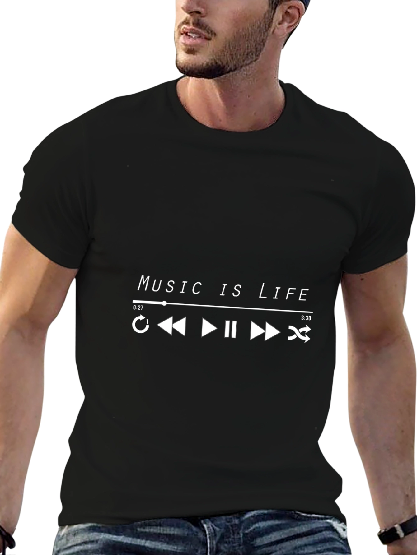 Music is Life Graphic Tee - Black Cotton T-Shirt