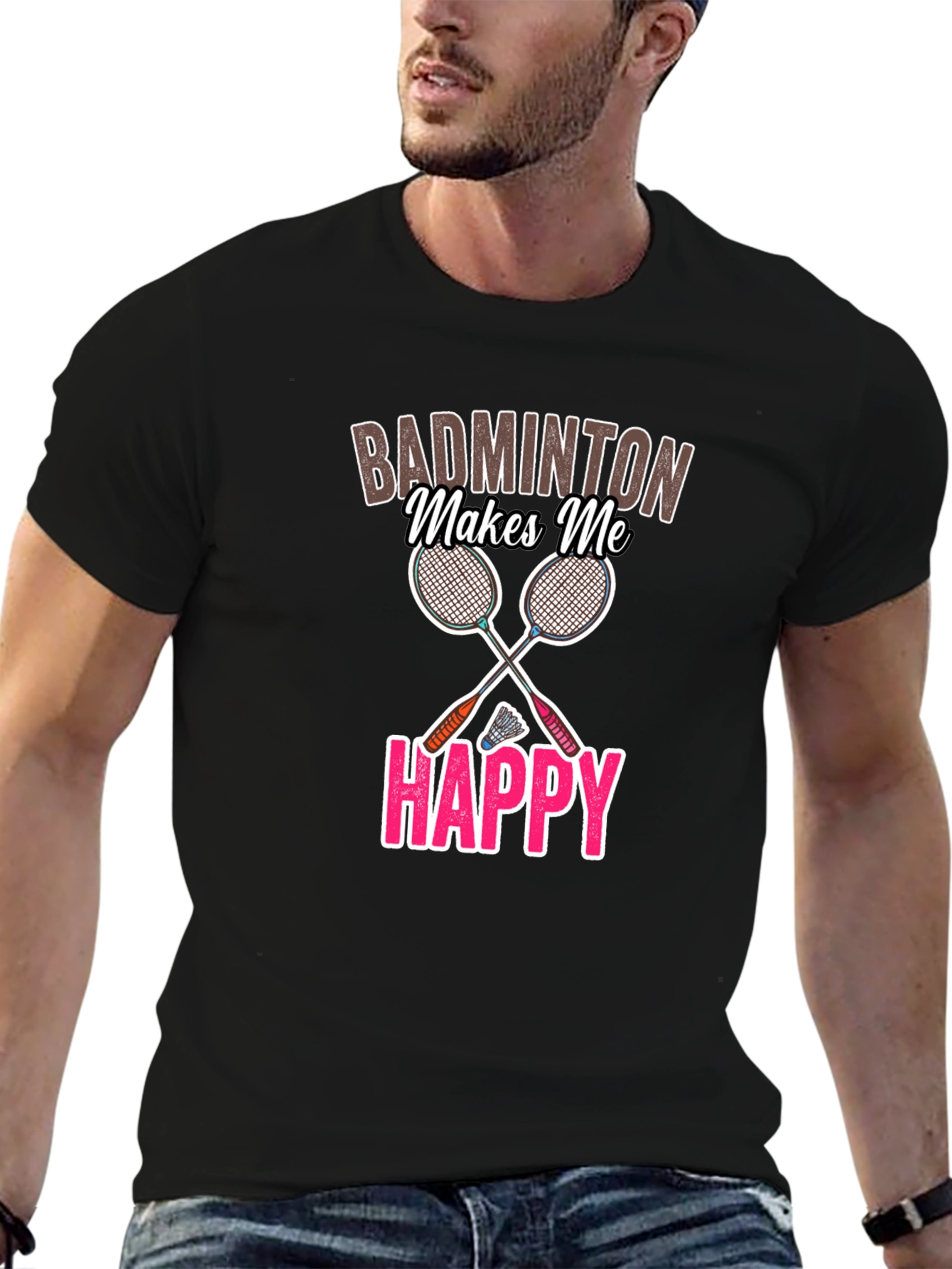 Badminton Makes Me Happy Graphic Tee