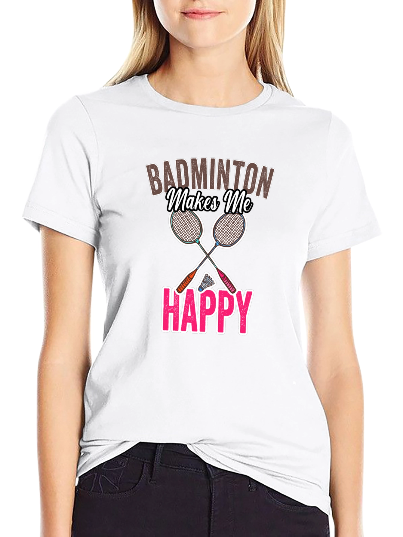 Badminton Makes Me Happy Graphic Tee