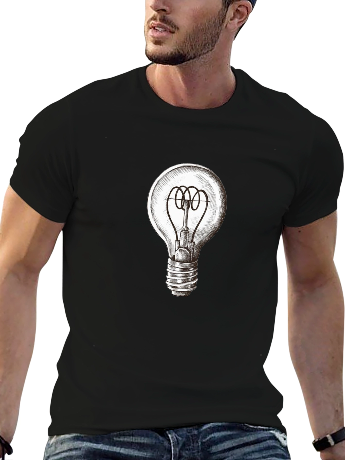 Light Bulb Graphic Tee - Black Cotton T-Shirt