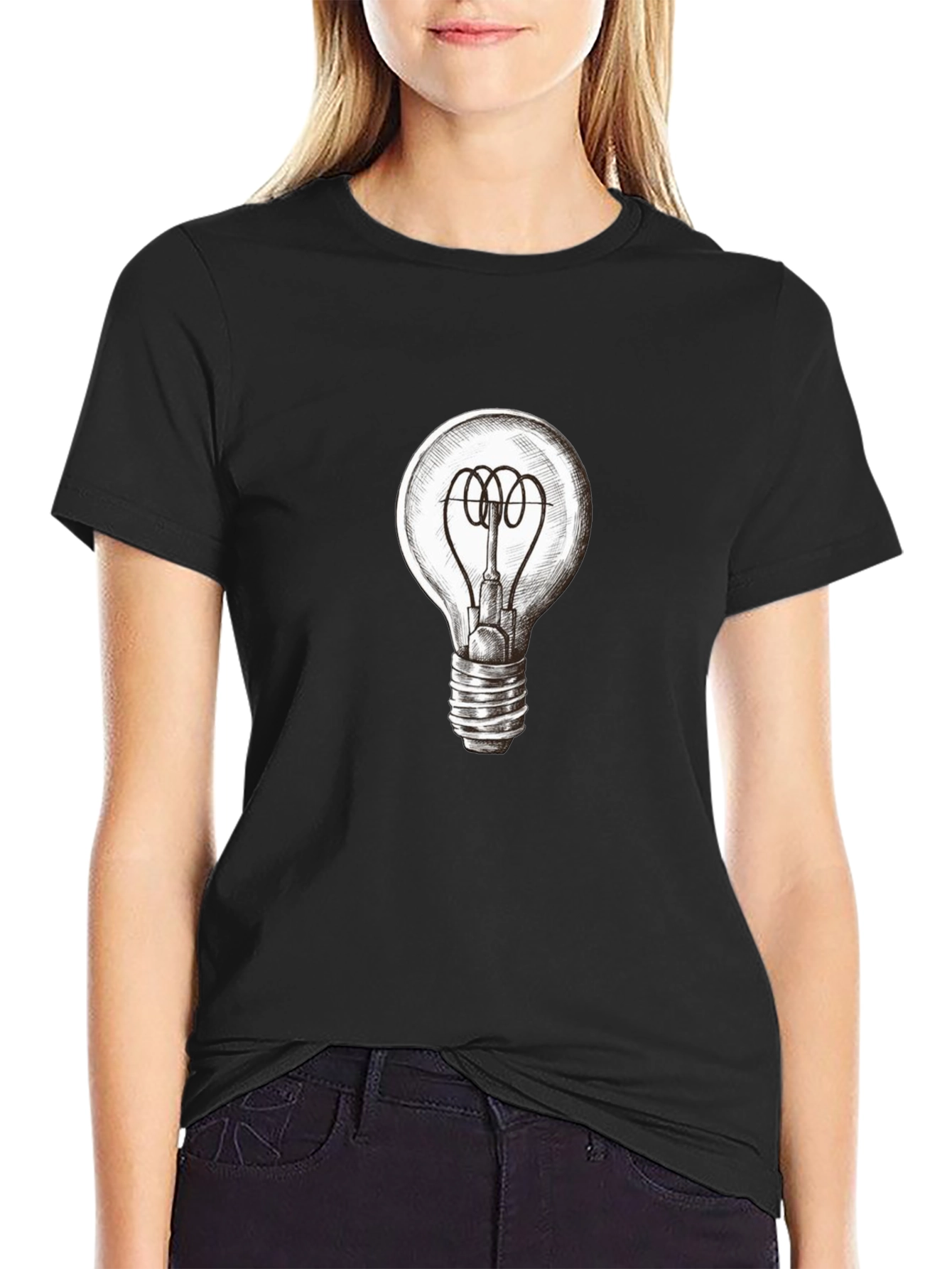 Light Bulb Graphic Tee - Black Cotton T-Shirt