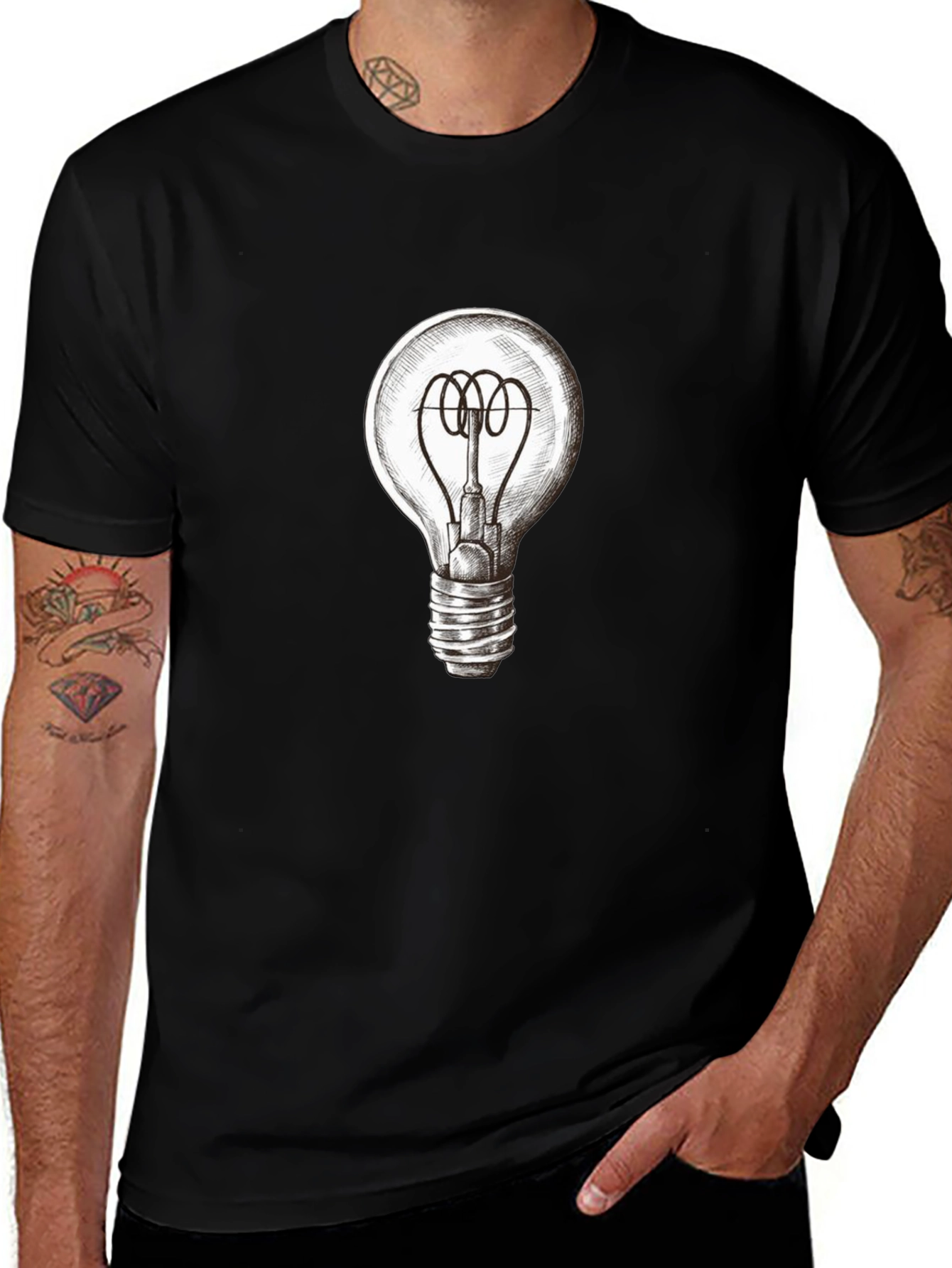 Light Bulb Graphic Tee - Black Cotton T-Shirt